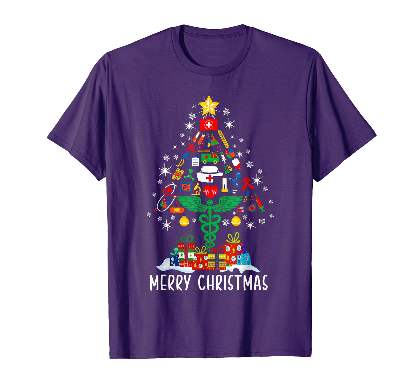 Merry Christmas Nurse Xmas Scrub Top Women Stethoscope Women T-Shirt