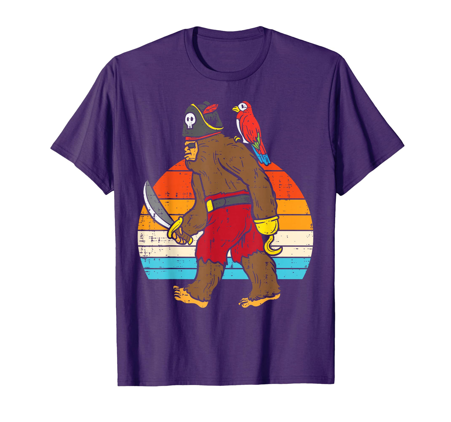 Bigfoot Sasquatch Pirate Parrot Retro Halloween Men Boys T-Shirt