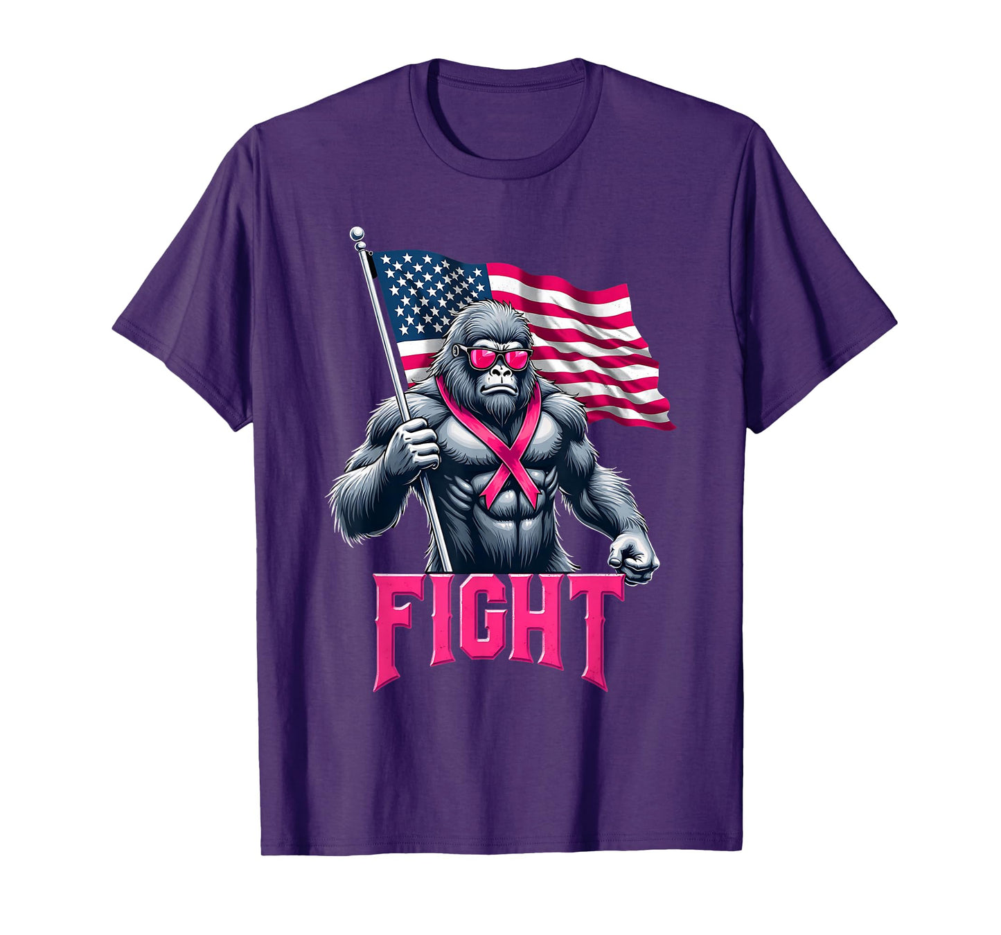 Bigfoot Sasquatch Fight Breast Cancer Awareness Pink Ribbon T-Shirt