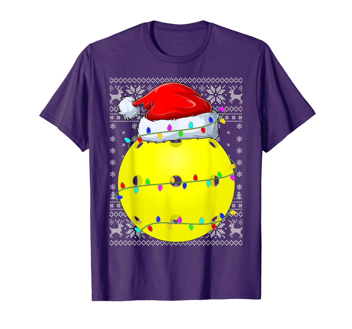 Ugly Sweater Sports Player Santa Hat Pickleball Christmas T-Shirt
