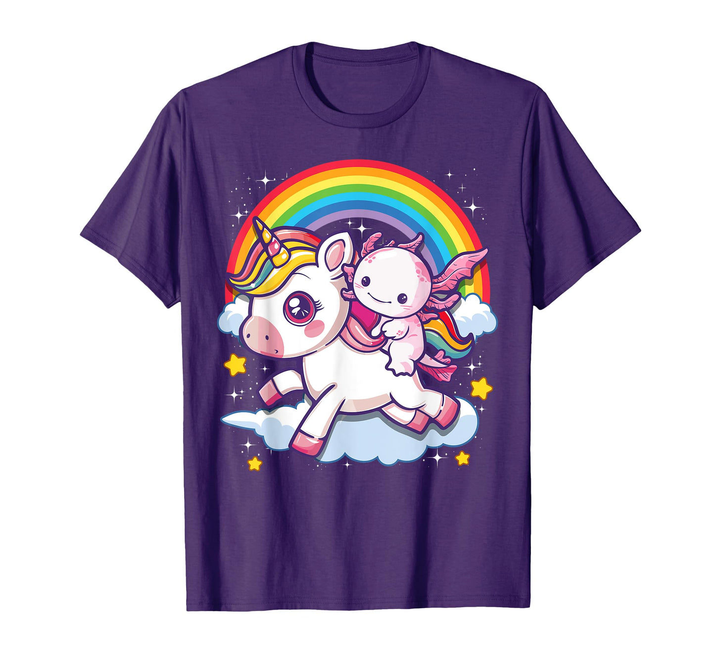 Axolotl Shirts For Girls Women Cute Axolotl Riding Unicorn T-Shirt