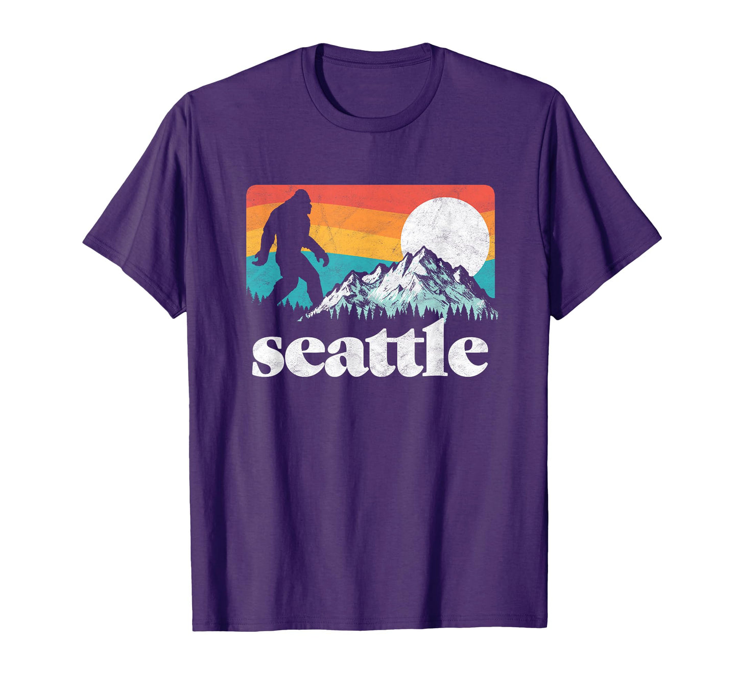 Seattle Washington Bigfoot Mountains Retro Distressed 80s T-Shirt