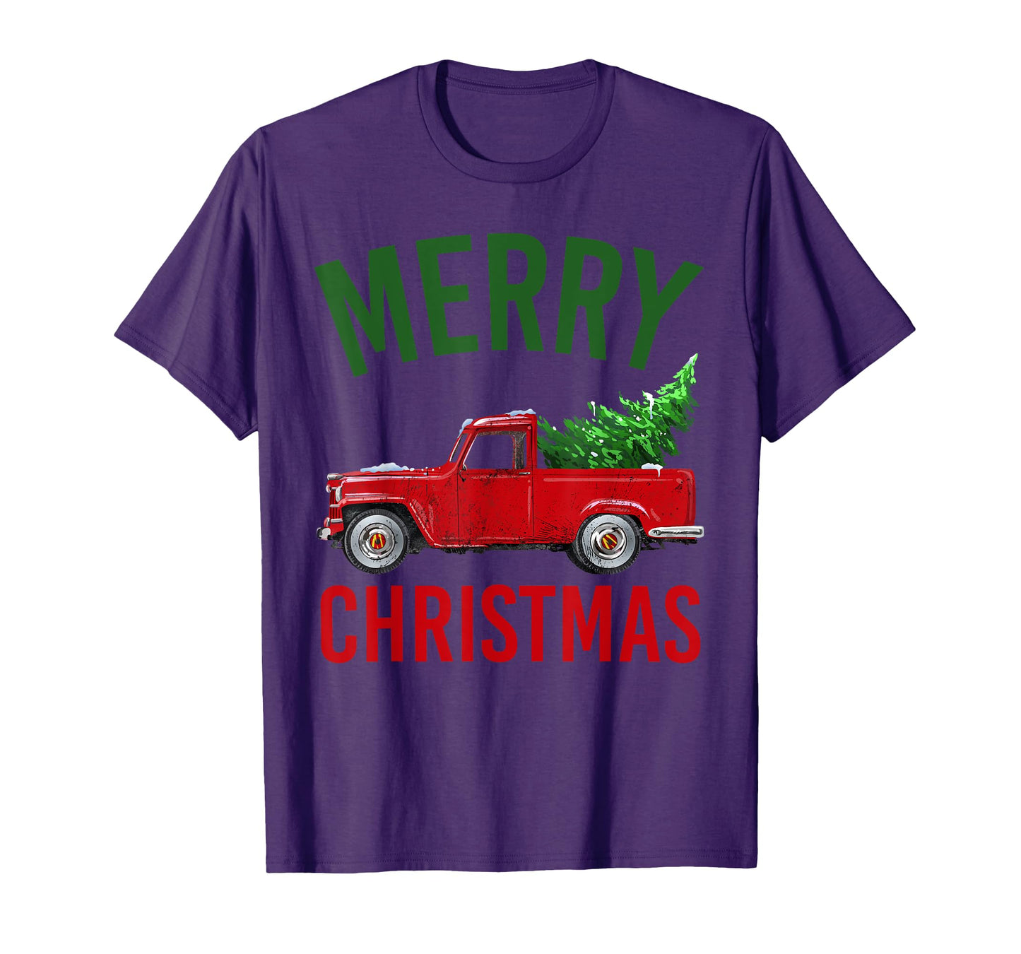 Red Vintage Wagon Tree Vacation Gift Red Truck Christmas T-Shirt