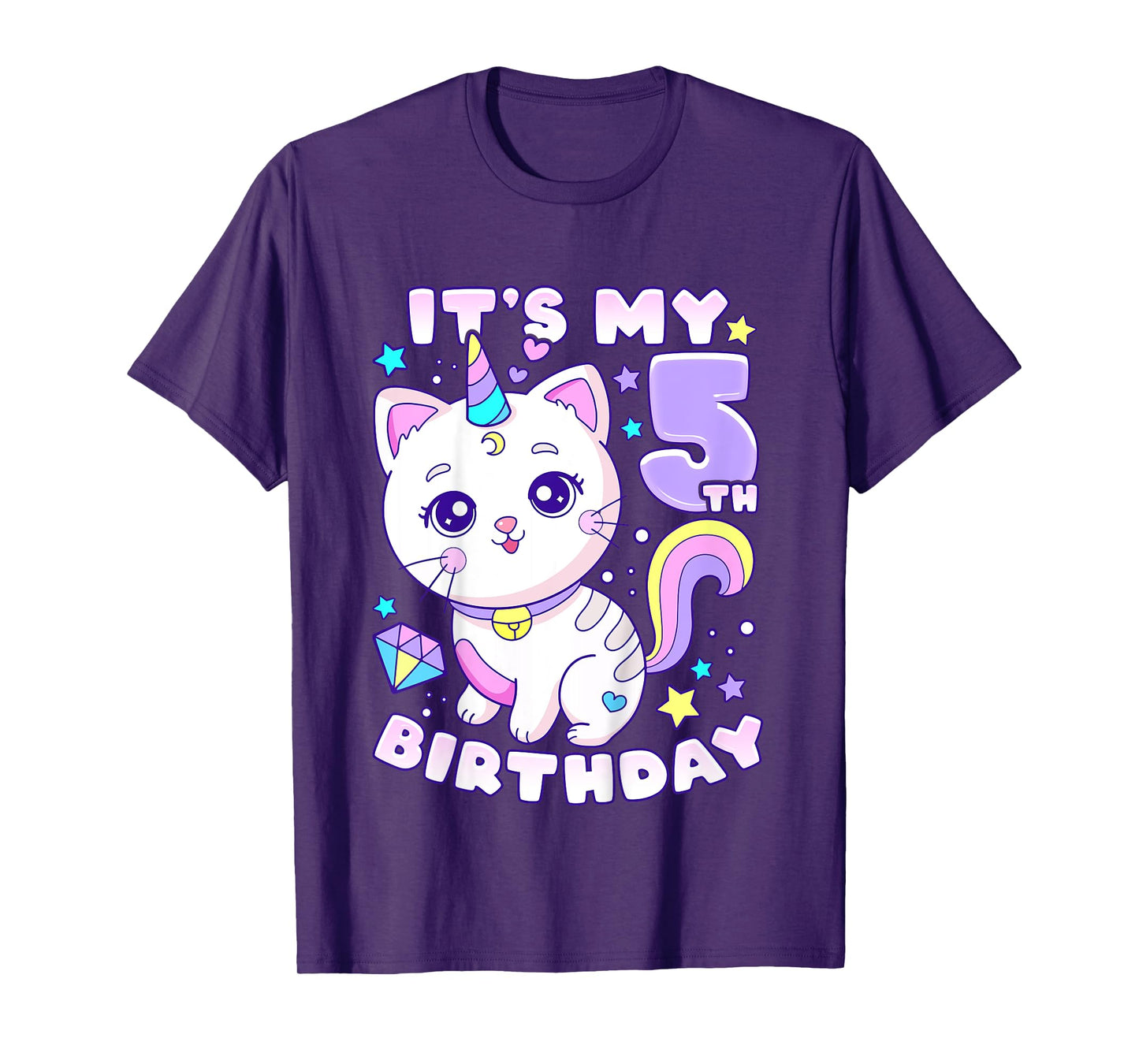 Birthday girl 5 years old, cat, unicorn, 5th birthday T-Shirt