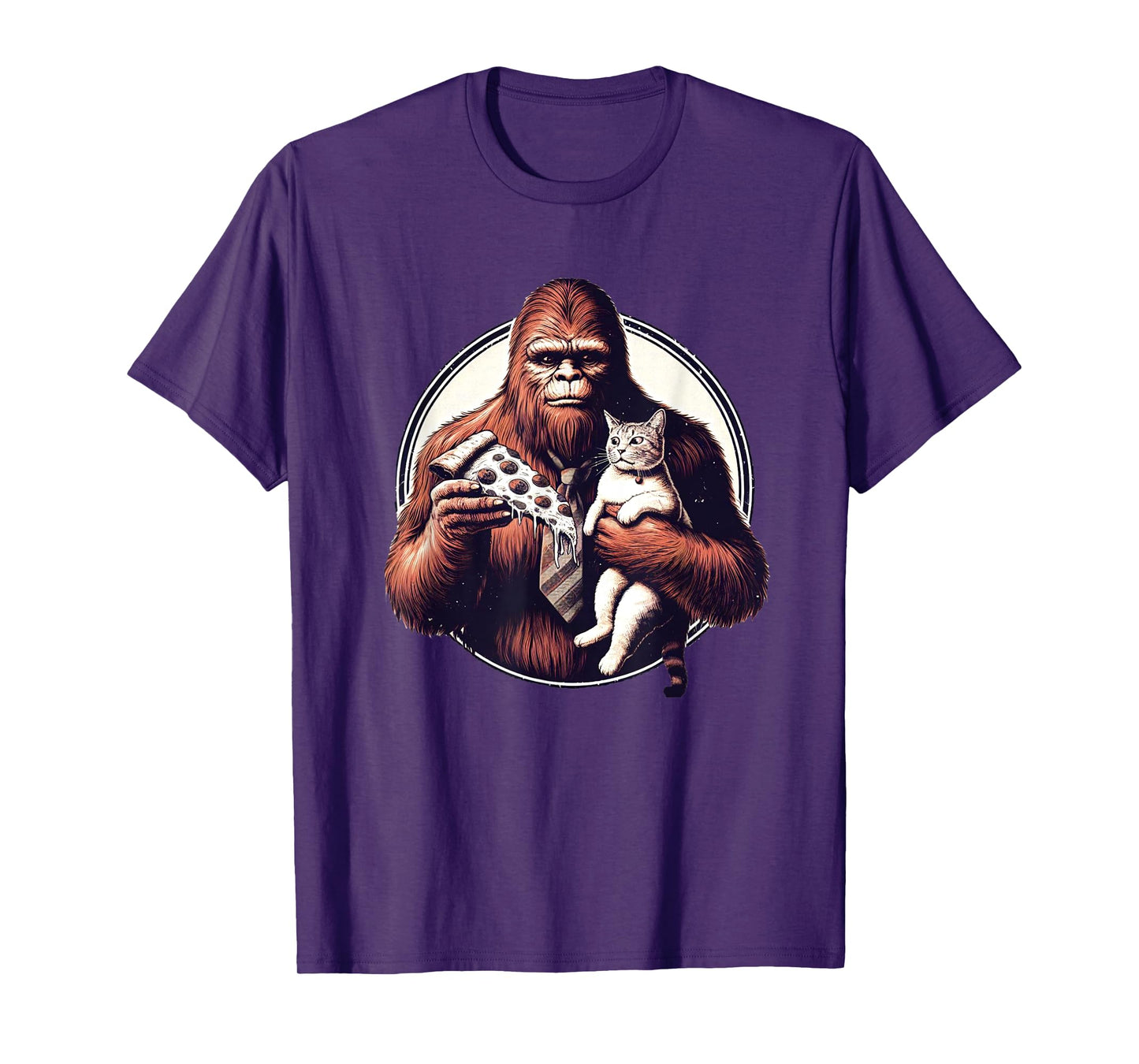 Funny Bigfoot Sasquatch Pet Cat Eating Pizza Adventures T-Shirt for Men Women Kids