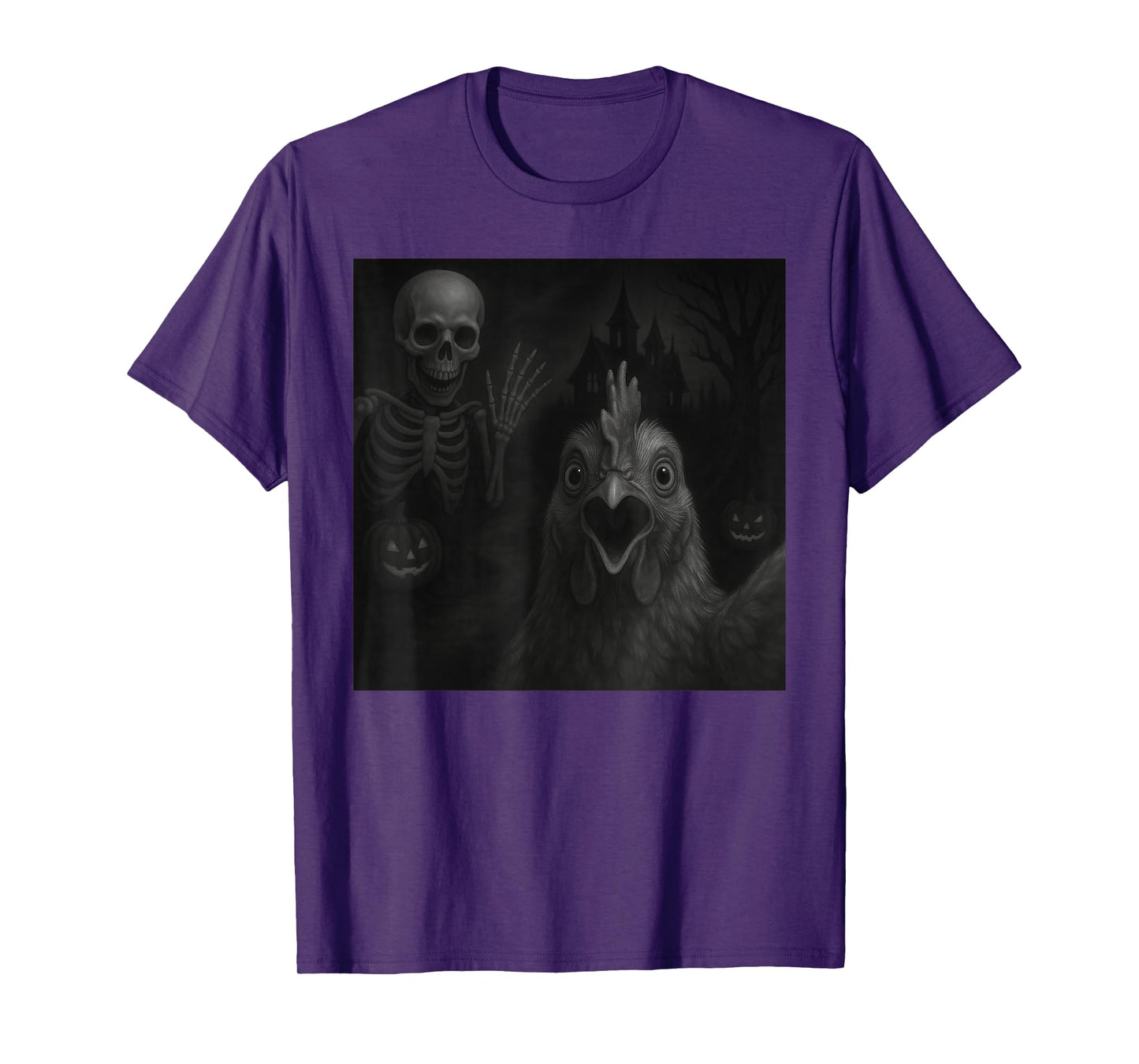 Chicken Selfie with Skeleton Halloween Funny T-Shirt
