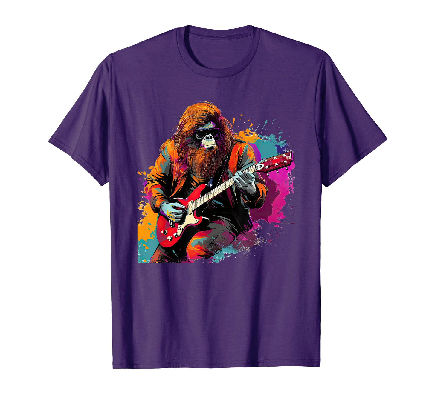Bigfoot Guitarist Sasquatch Musician Colorful Rock Star T-Shirt