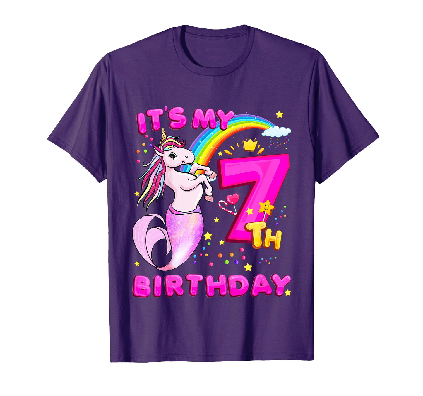 7th Birthday Unicorn Mermaid Girls 7 Years Old Mermicorn T-Shirt