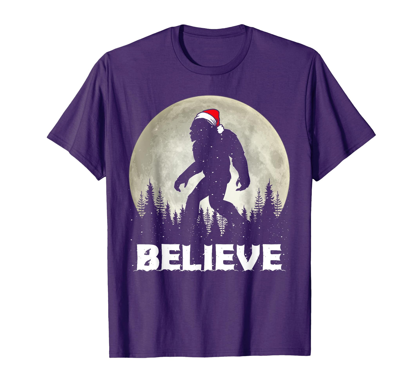 Santa Hat Bigfoot Believe Christmas Lights Rock Sasquatch T-Shirt