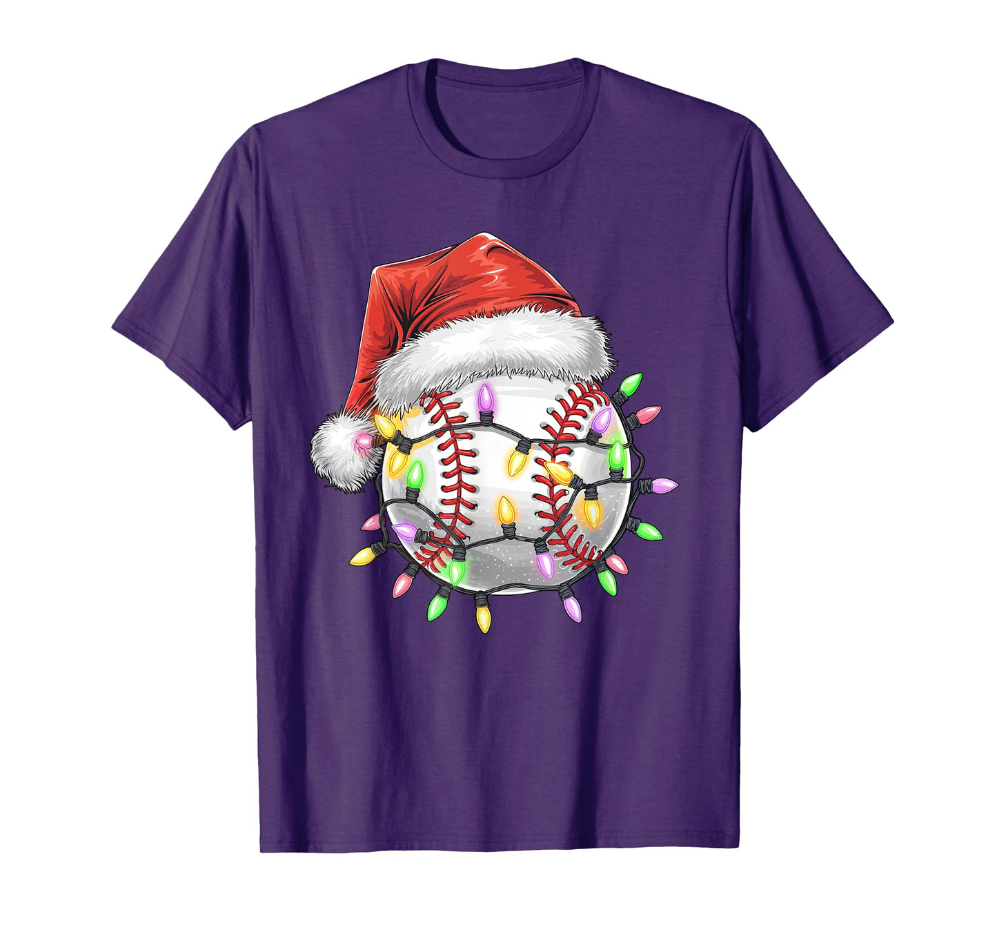 Baseball Christmas Lights Men Boys Youth Santa Sports T-Shirt