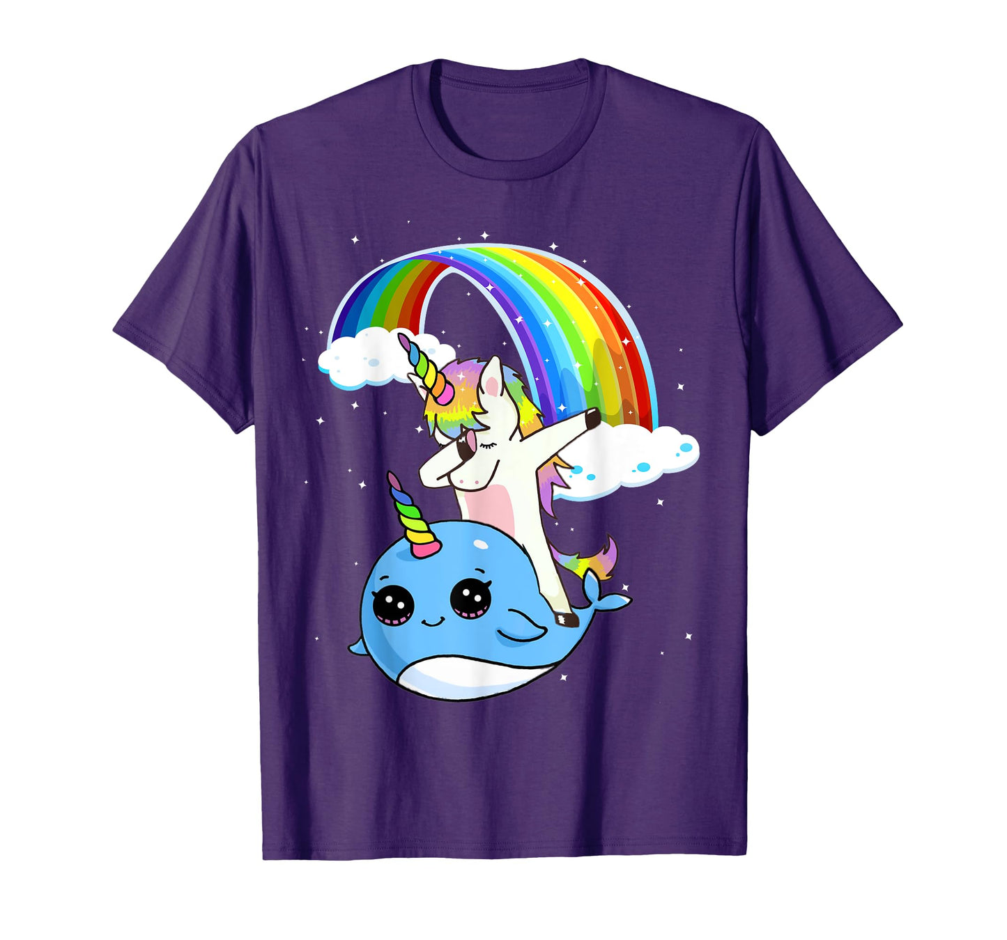 Dabbing Unicorn With Narwhal and Rainbow Cute T-Shirt