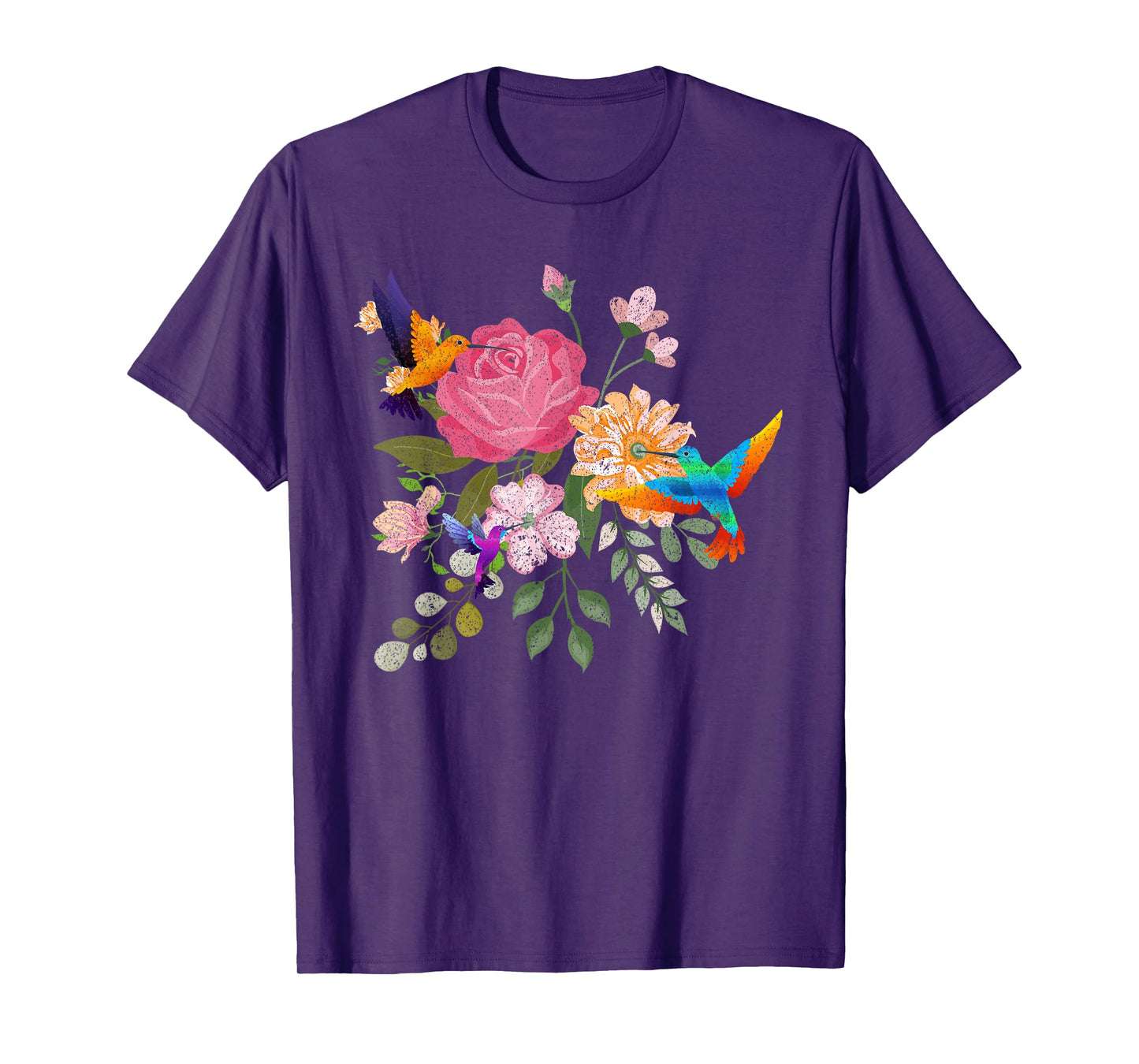 Vintage Bird Animal Lover Nature Roses Flowers Hummingbird T-Shirt