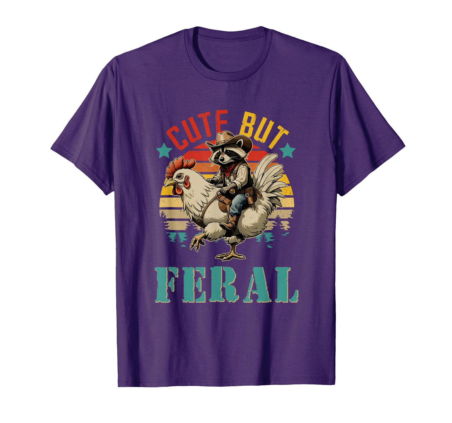 Vintage Cute But Feral Funny Raccoon Riding Chicken Farmer T-Shirt