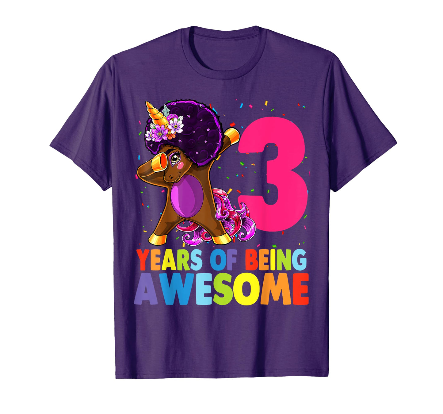 3rd Birthday Dabbing Unicorn Afro Party Gift 3 Years Old T-Shirt
