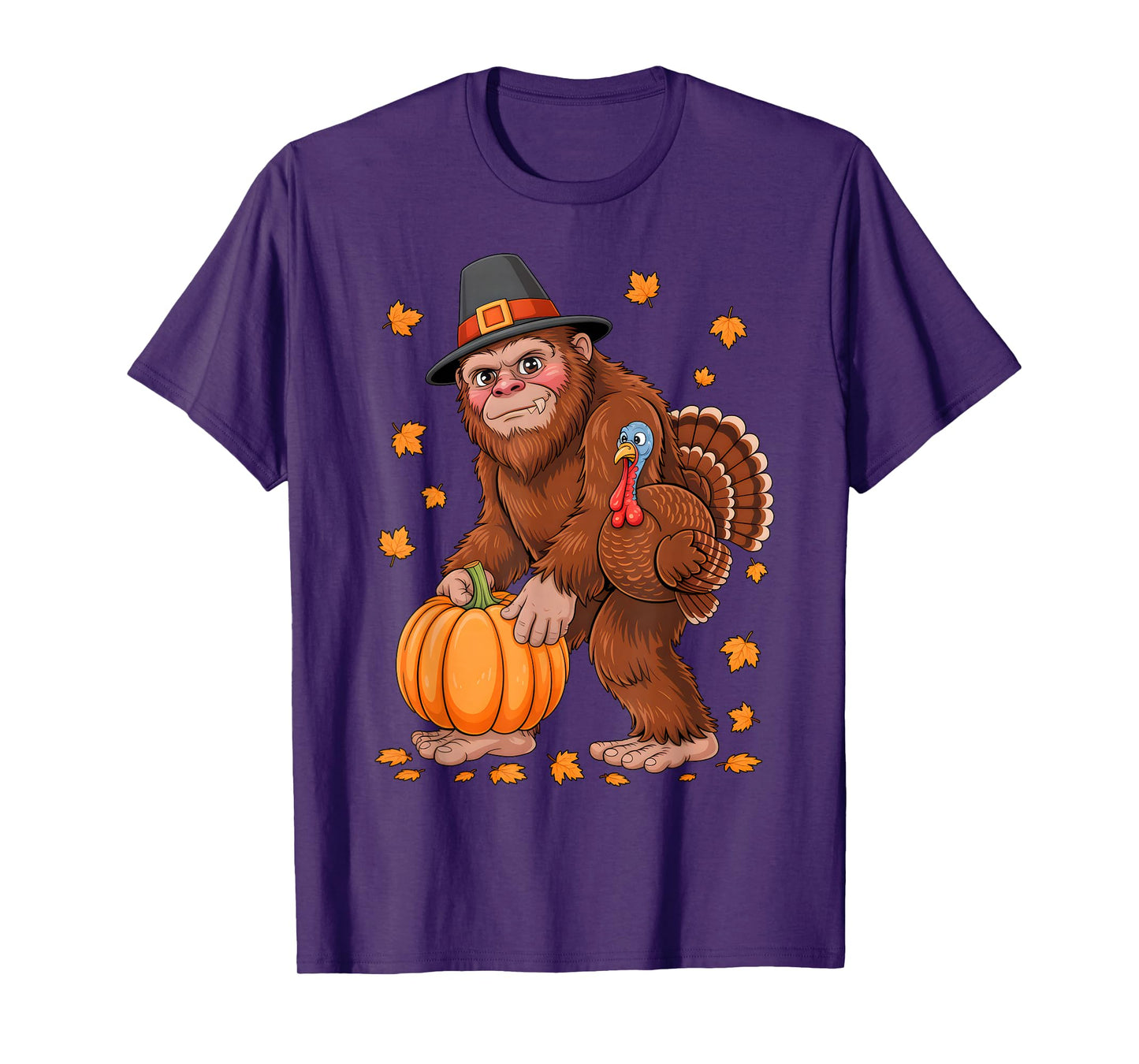 Bigfoot Pilgrim Turkey Pumpkin Thanksgiving Day Boys Men T-Shirt