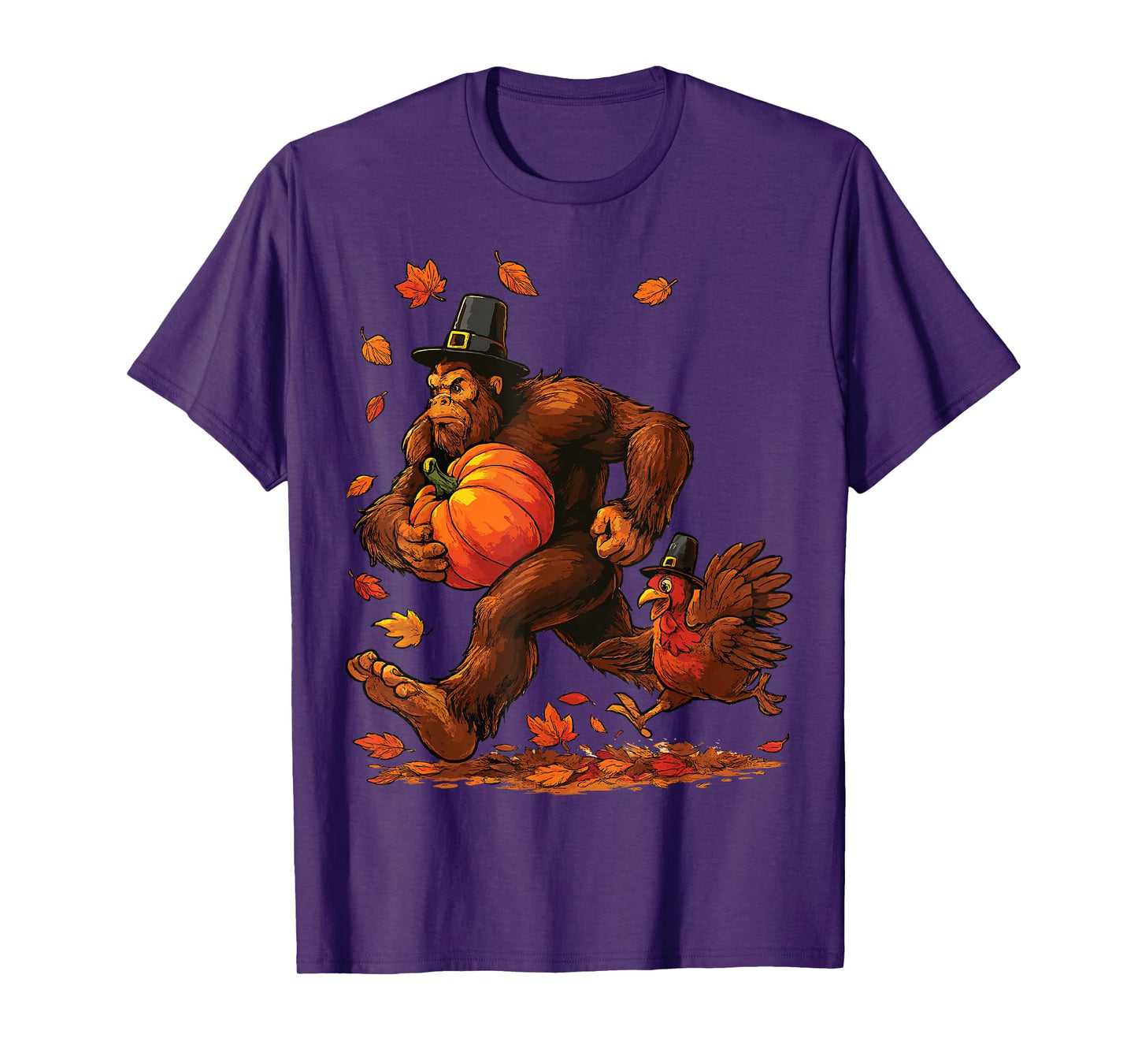 Funny Bigfoot Pilgrim Turkey Pumpkin Thanksgiving Shirt T-Shirt