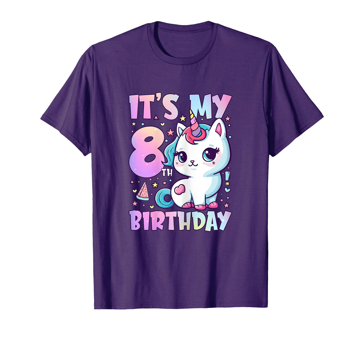 8th Birthday Shirt For Girls 8 Year Old Cat Unicorn Birthday T-Shirt