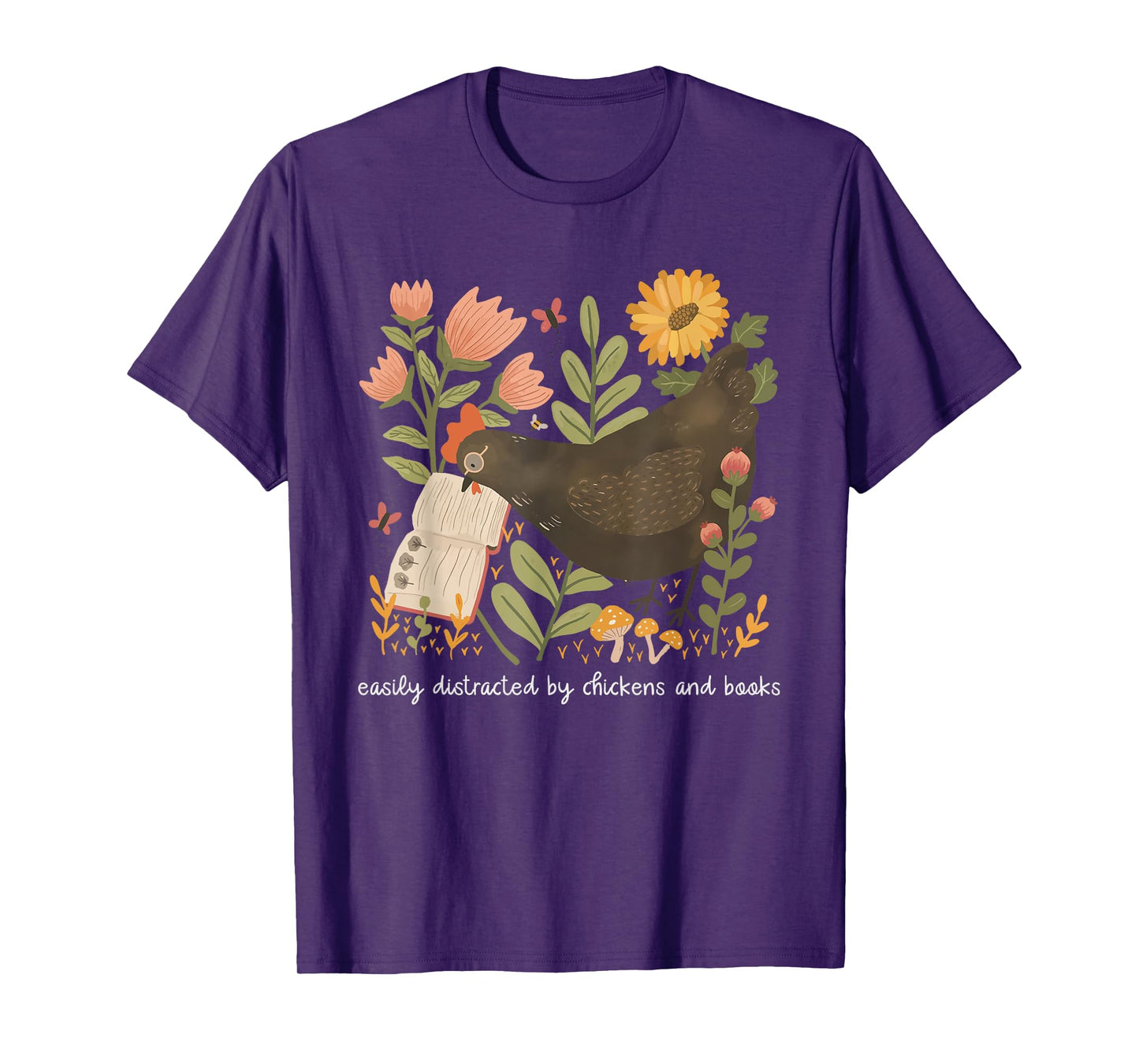 Easily Distracted By Chickens And Books Chicken Book Lover T-Shirt
