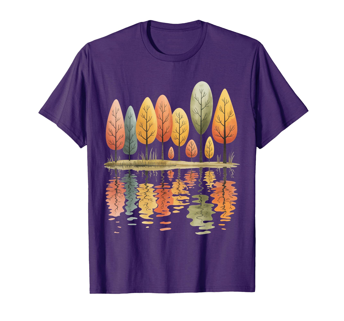 Tree Reflection Vintage Wildlife Nature Retro Forest Outdoor T-Shirt