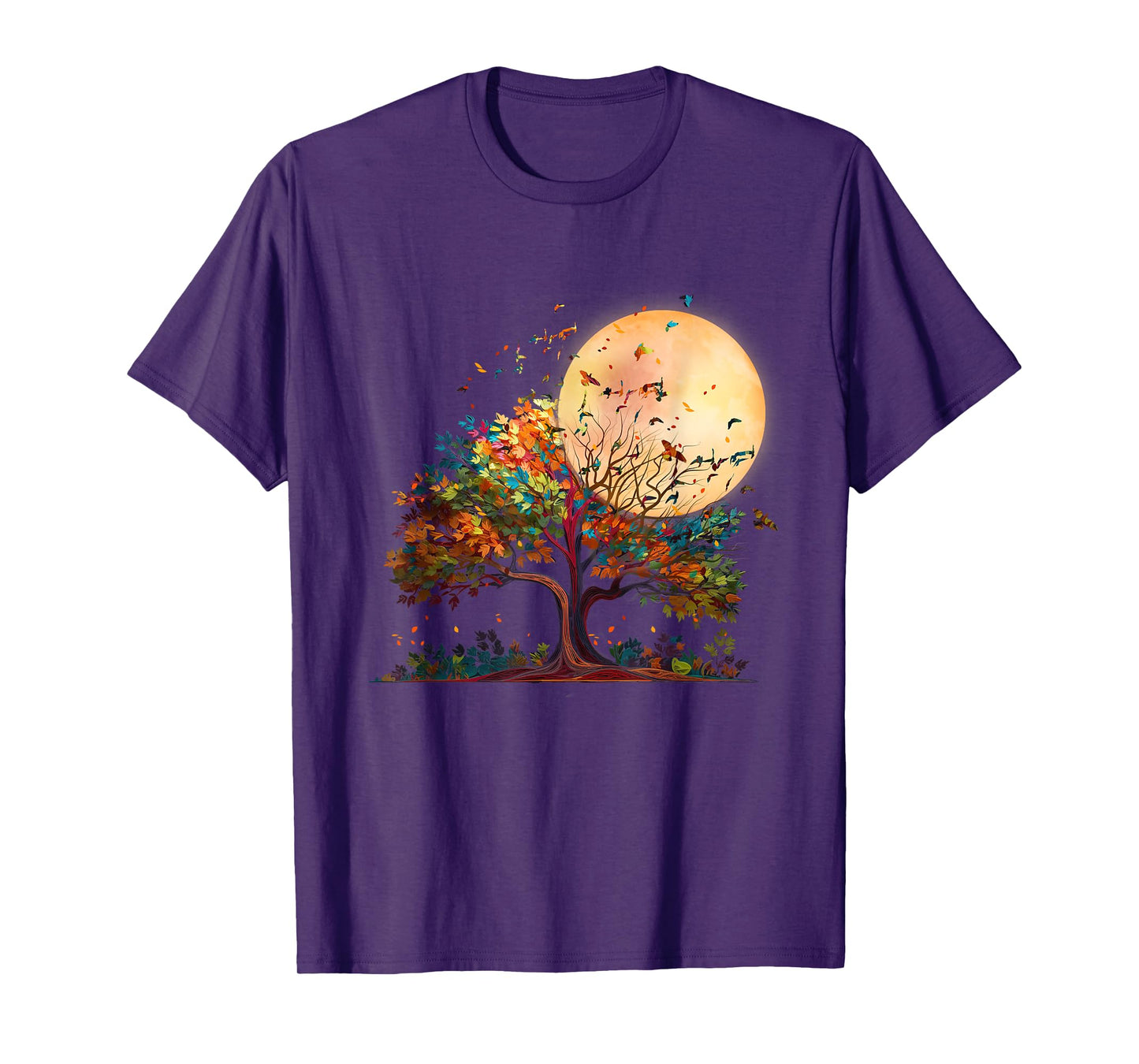 Full Moon Flock Of Birds Tree Outdoor Wildlife Nature Forest T-Shirt