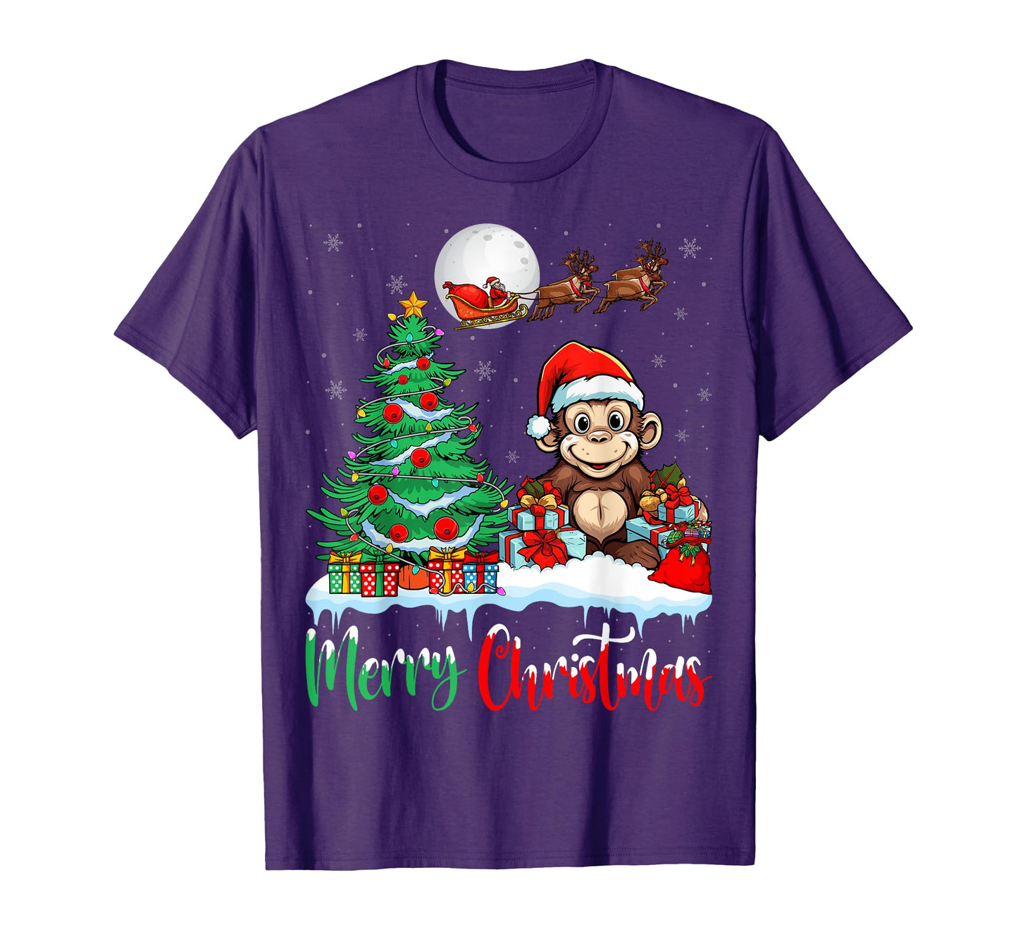 Monkey Santa Hat Xmas Lights Merry Christmas Monkey T-Shirt
