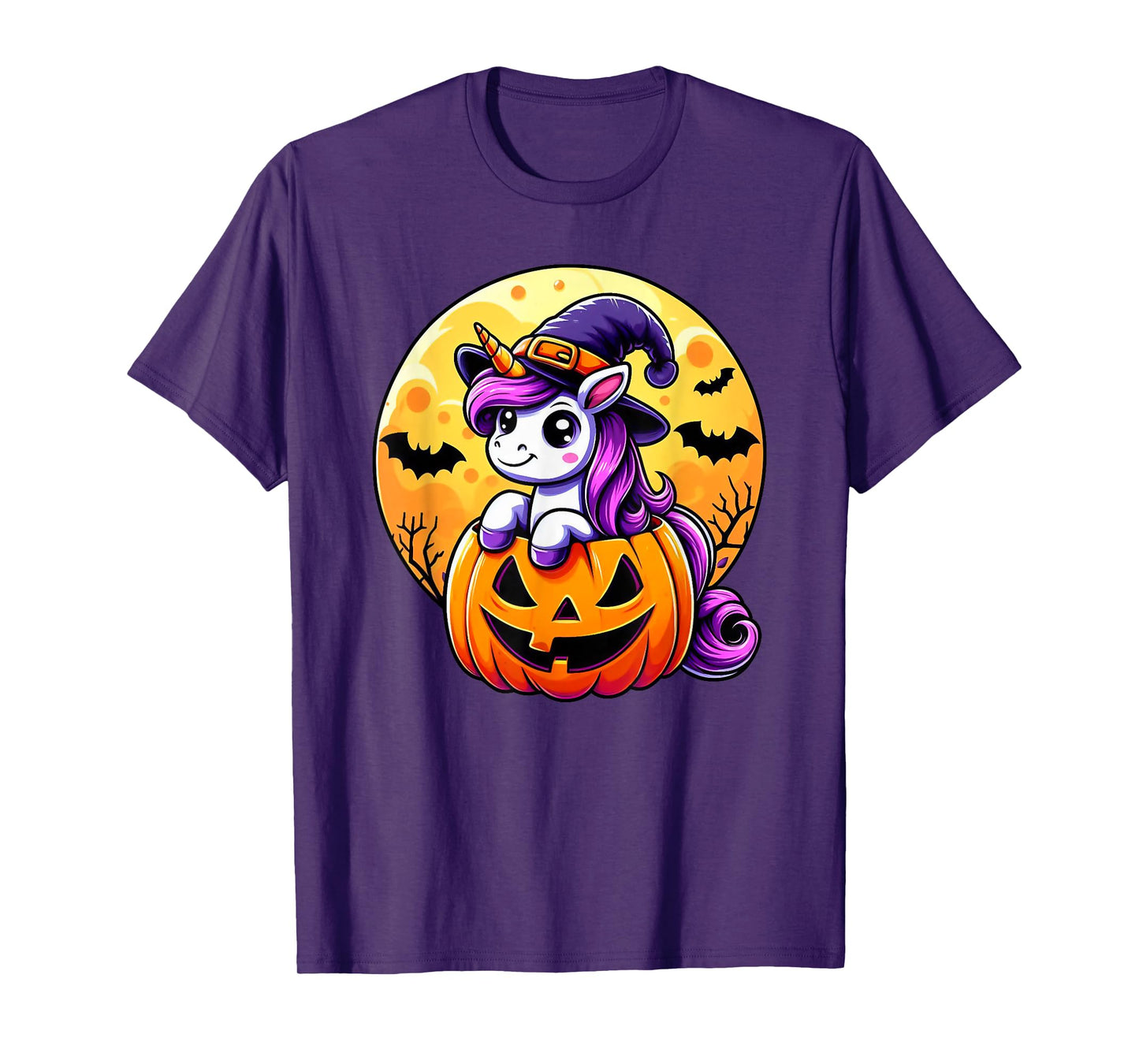 Halloween Cute Unicorn Witch Hat Pumpkin Funny For Kid Girl T-Shirt