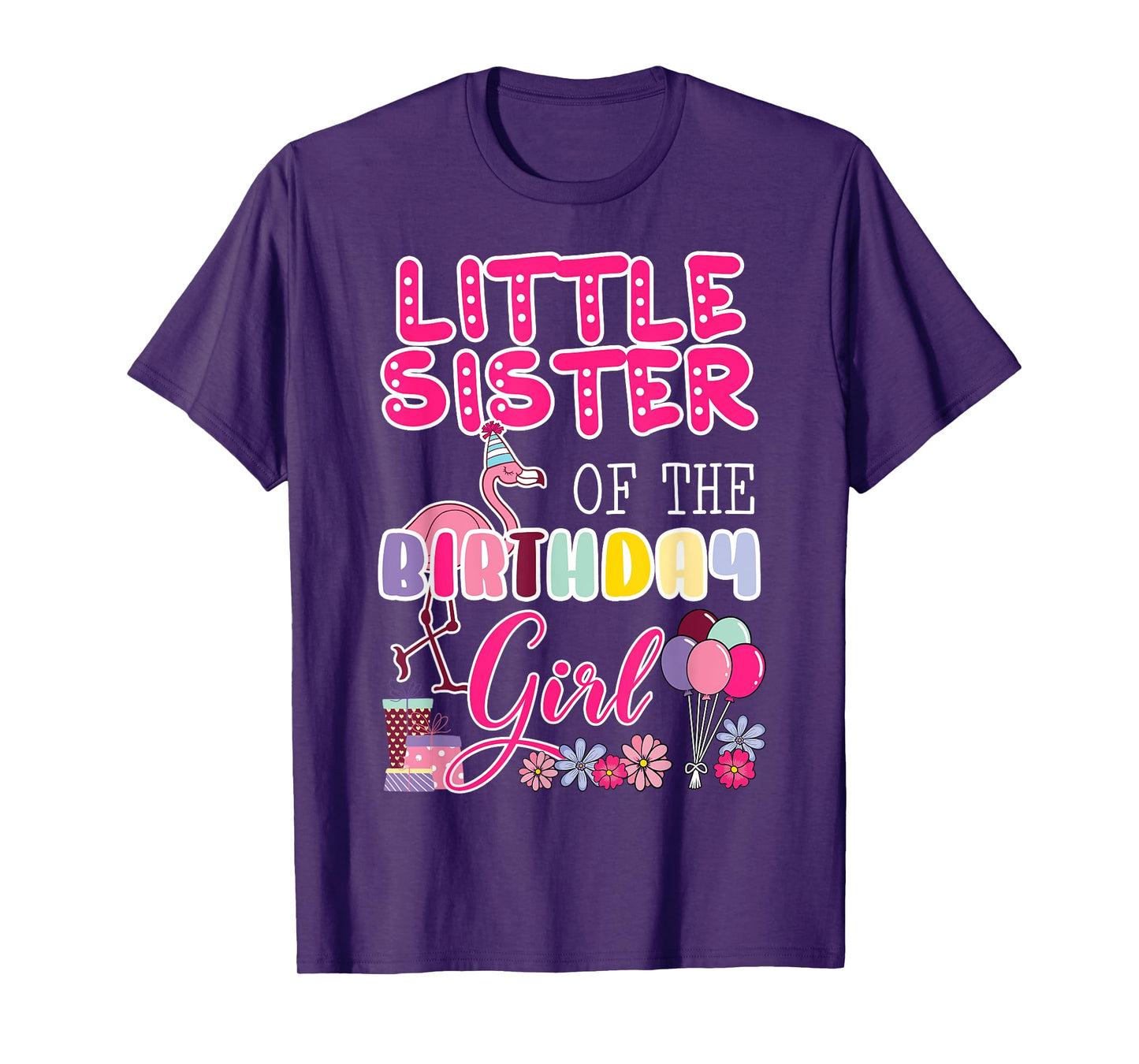 Little Sister Of The Birthday Girl Flamingo Theme Party T-Shirt