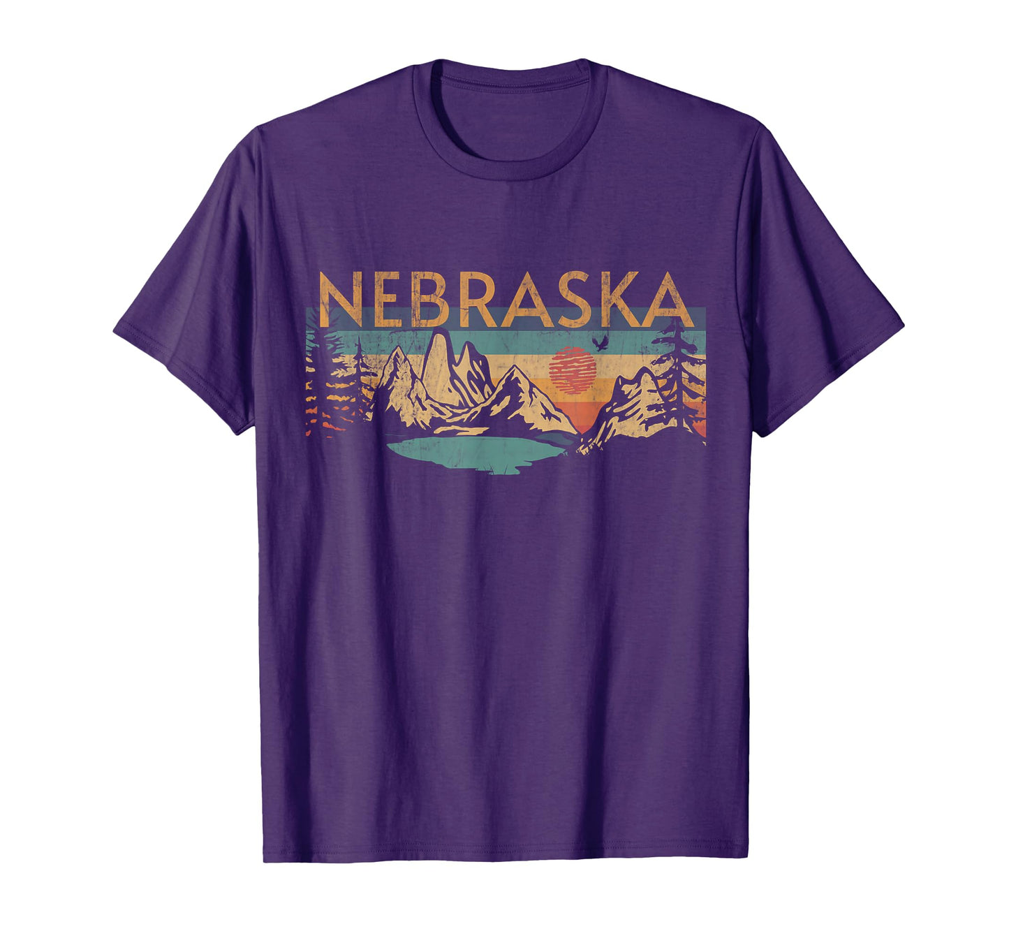Nebraska USA Outdoor Vintage Nebraska T-Shirt Grey Retro Sunset Crew Neck Classic Fit Short Sleeve Unisex-Adults Small