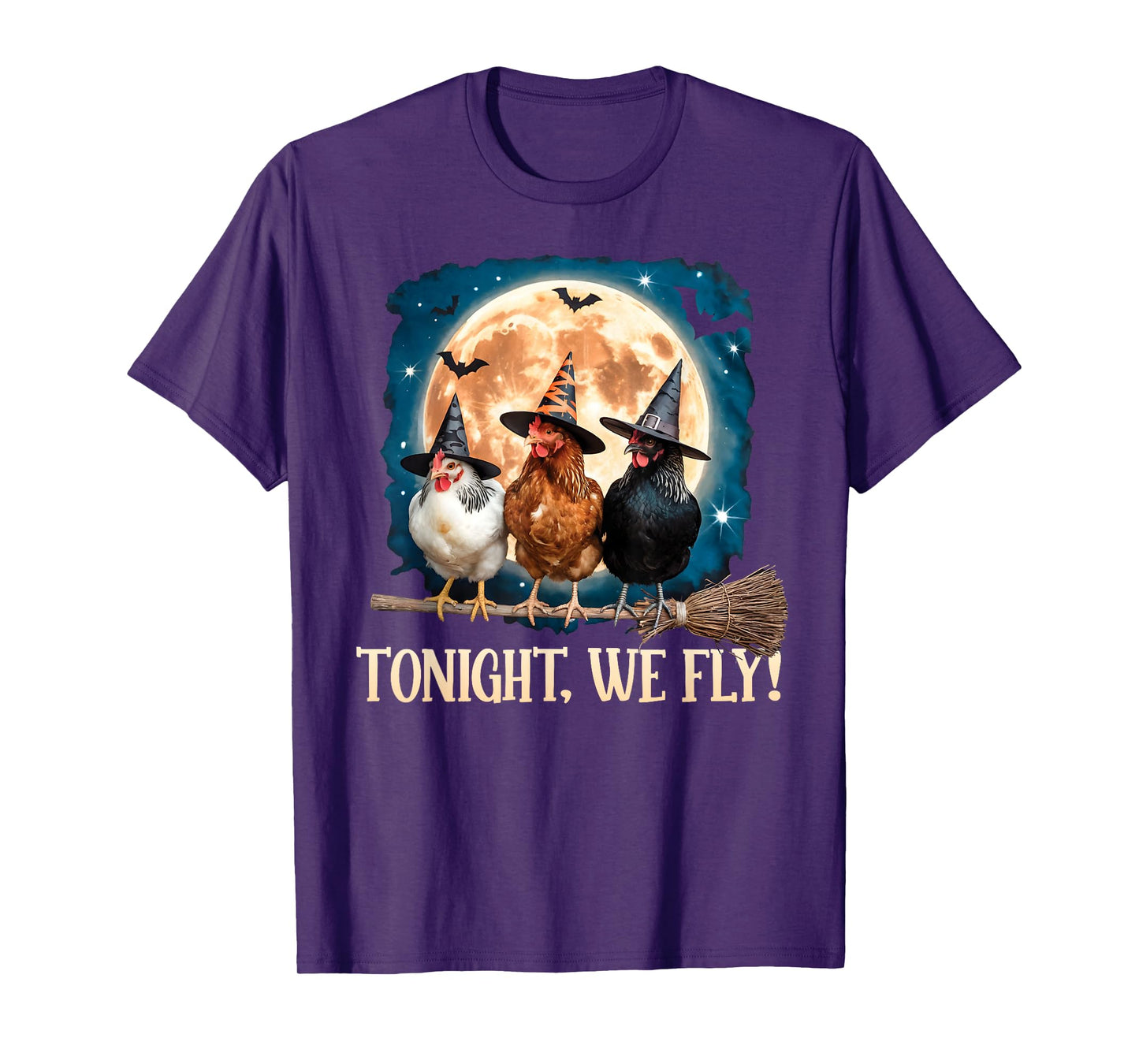 Tonight We Fly Moon Bat Funny Spooky Chicken Witch Halloween T-Shirt