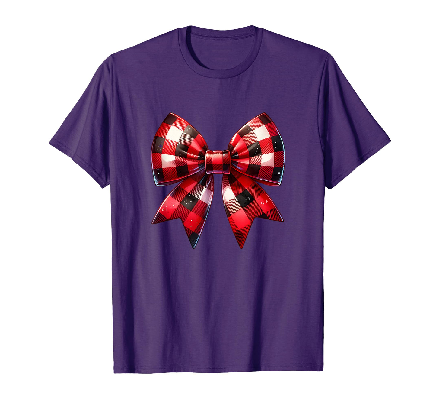 Coquette Bow Christmas Red Buffalo Plaid Xmas Womens T-Shirt