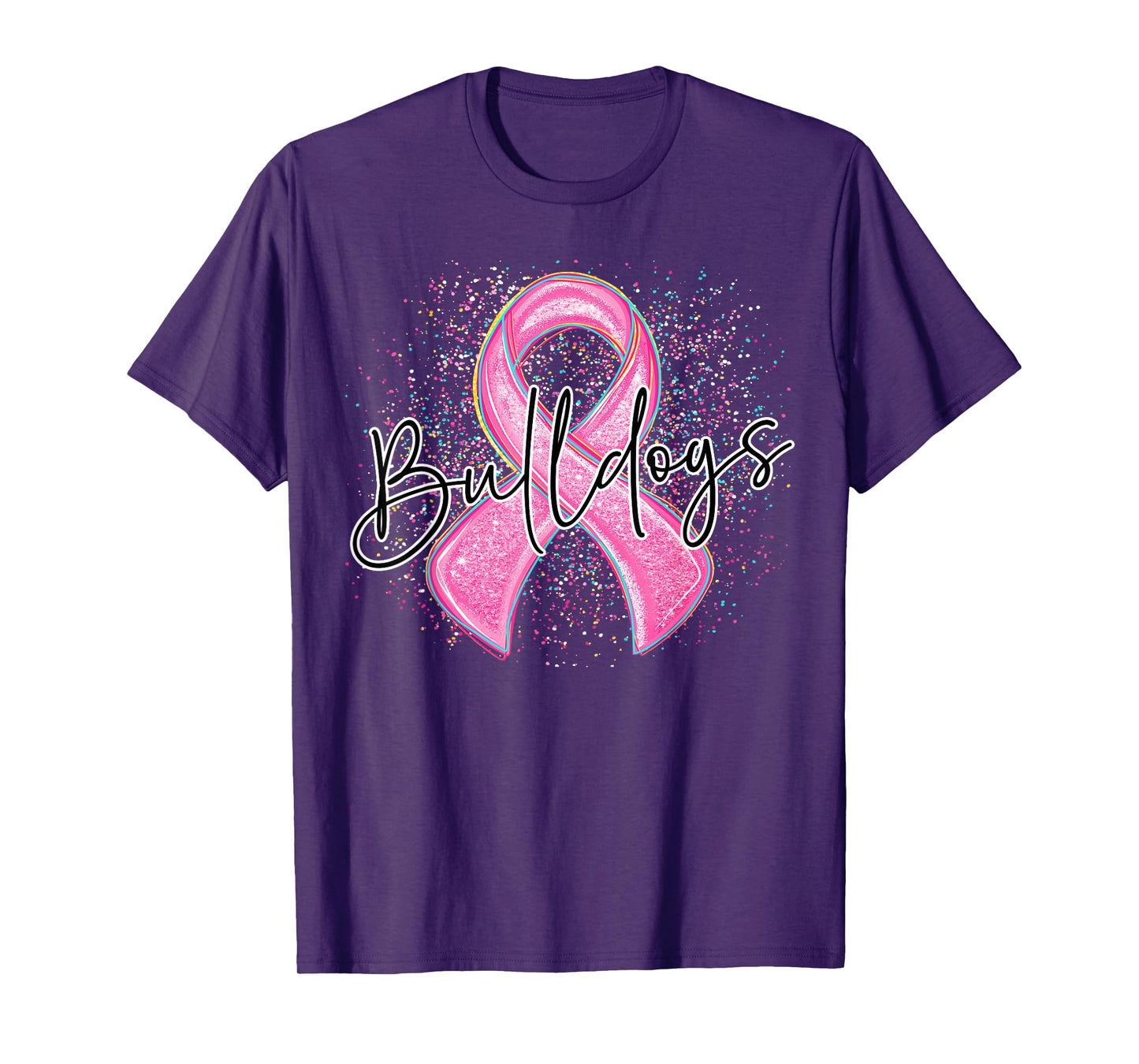Bulldogs Pink Out Ribbon Splatter Breast Cancer Awareness T-Shirt