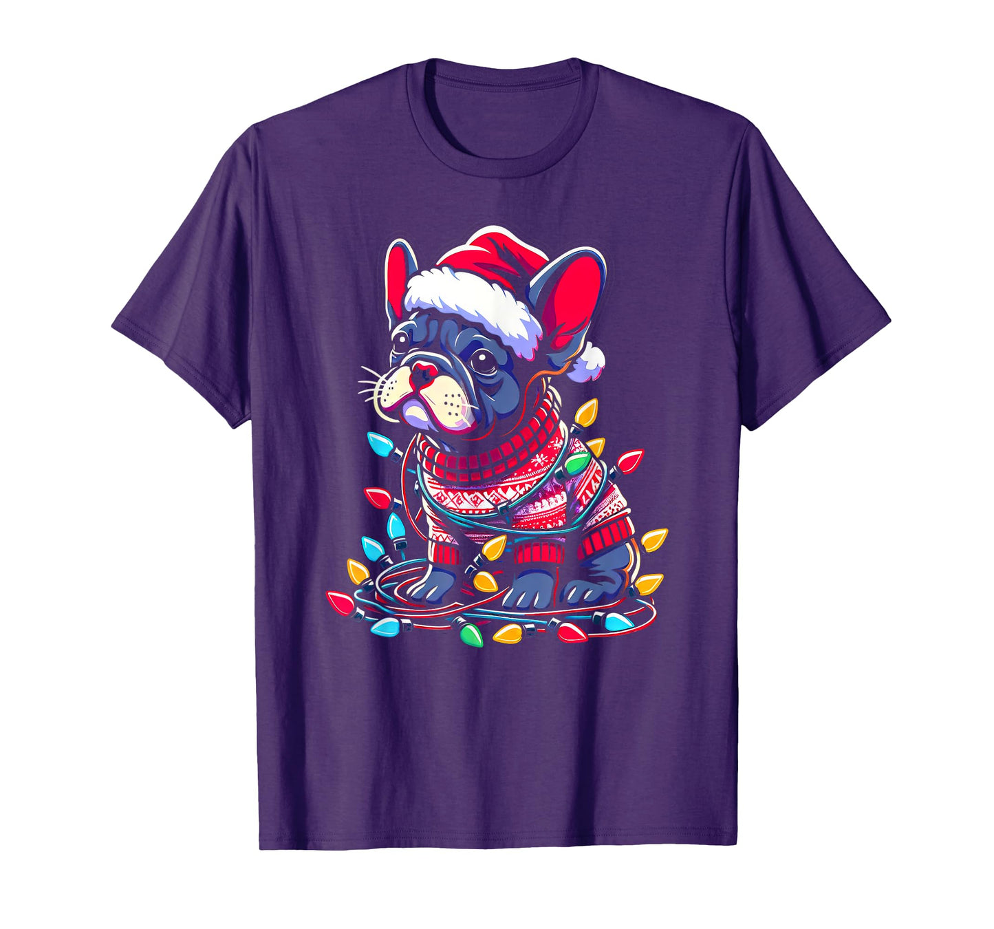 Funny Frenchie Tree Xmas Lights Pajama T-Shirt
