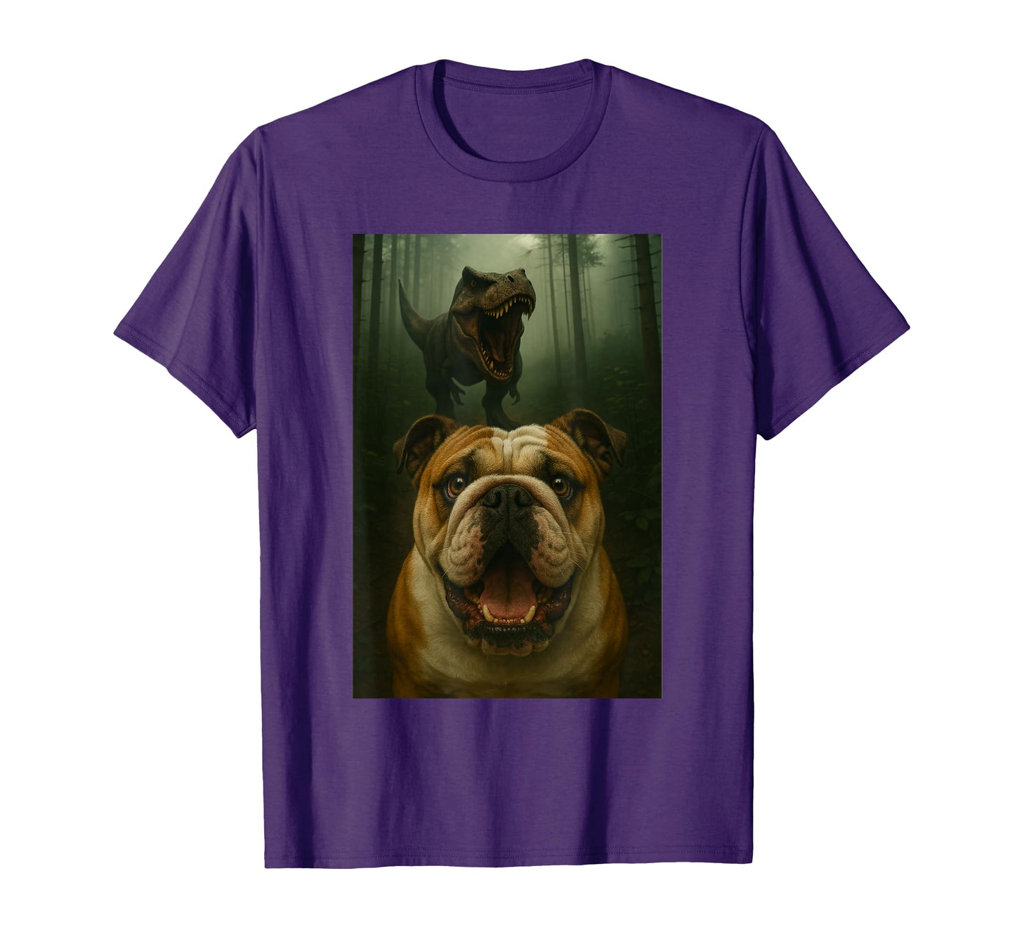 English Bulldog Dog Selfie With T-Rex Dinosaur Funny T-Shirt