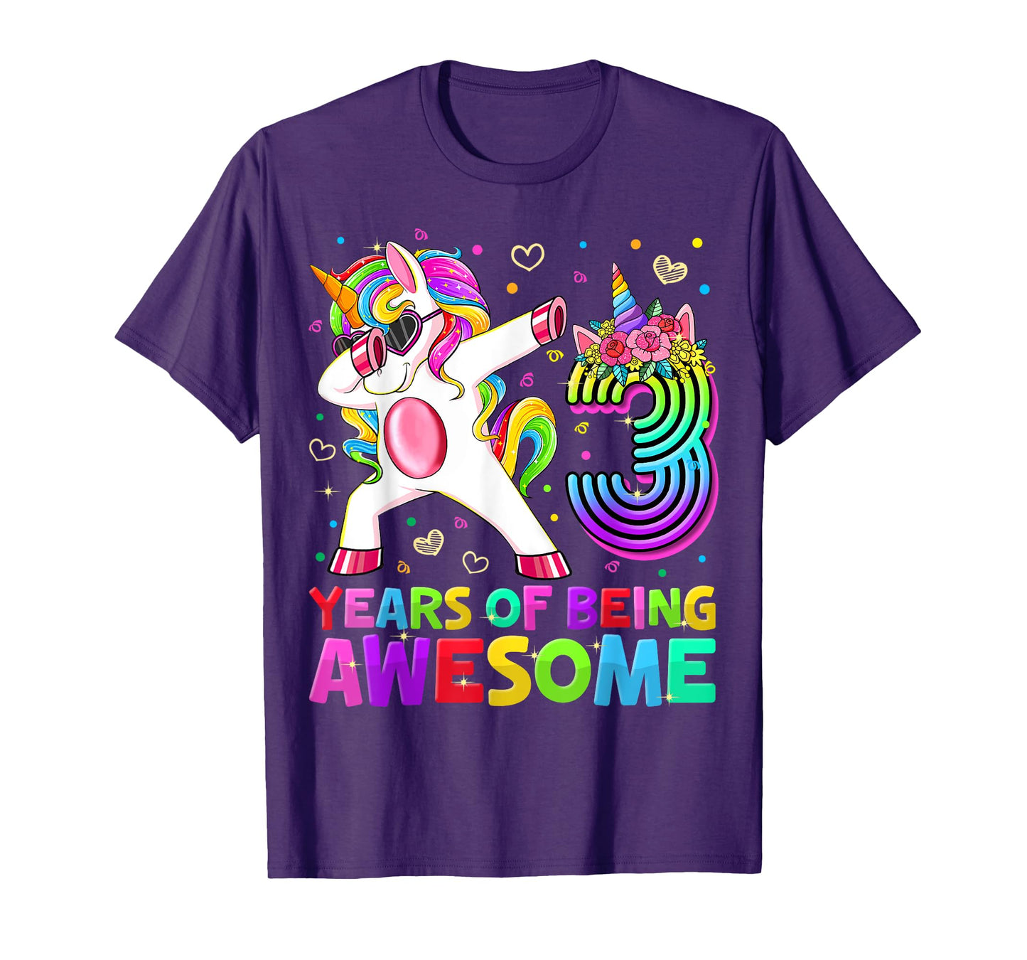 Cute 3rd Birthday Girl Dabbing Unicorn 3 Year Old Party Gift T-Shirt