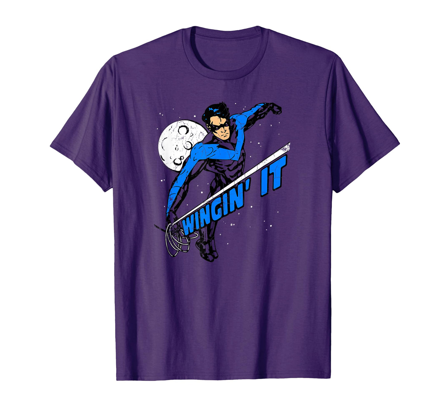 DC Comics Batman Nightwing Wingin' It Unisex Adult Grey Cotton 100% T-Shirt, Small, Short Sleeve, Crew Neck, Classic Fit, Embroidery, Soft Cotton Fabric, Machine Wash