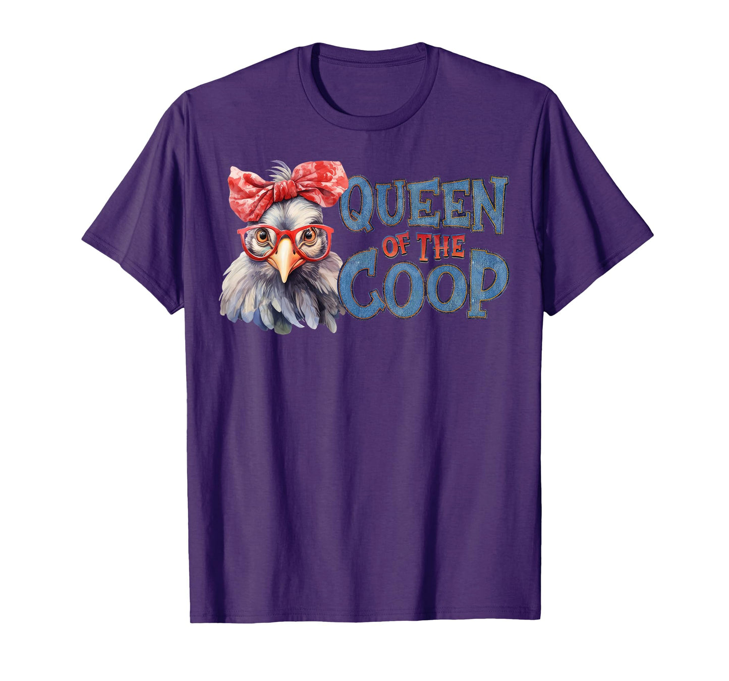 Queen Of The Coop Chicken Bandana Glasses Farm Funny Hen T-Shirt