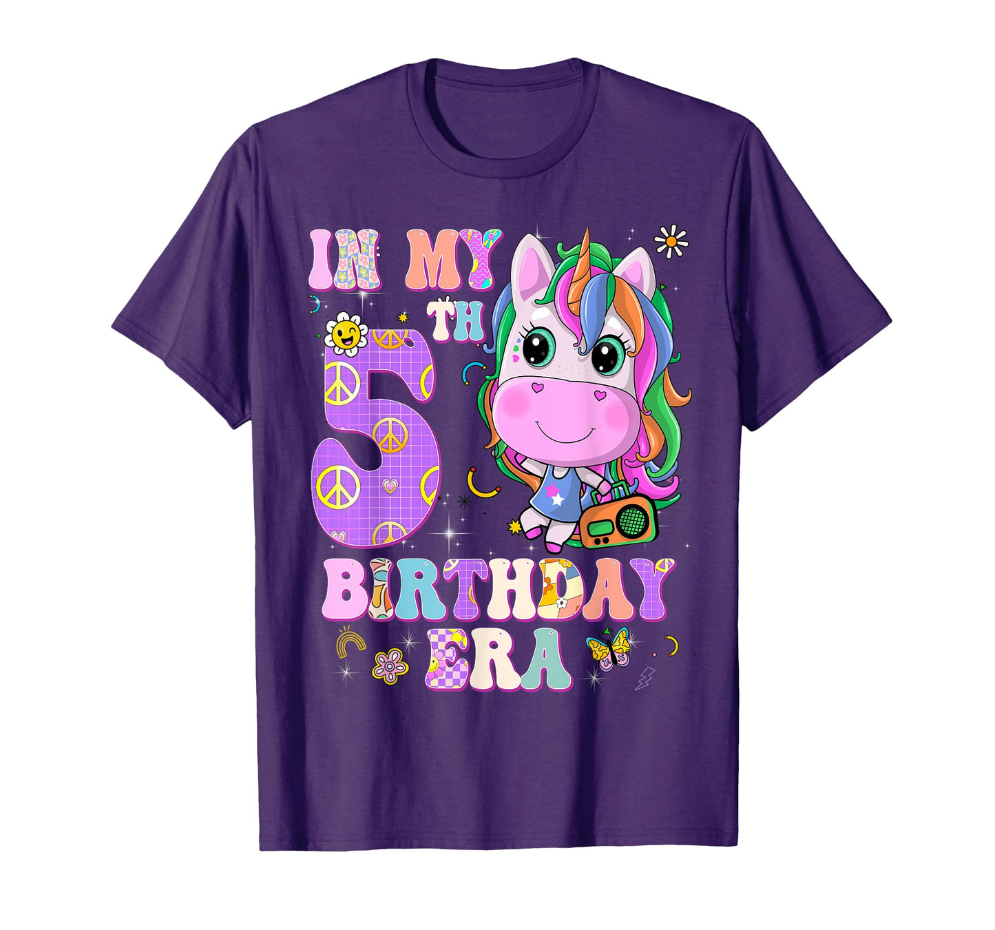 Kids In My 5th Birthday Era Girl Unicorn Gifts 5 Year Old T-Shirt