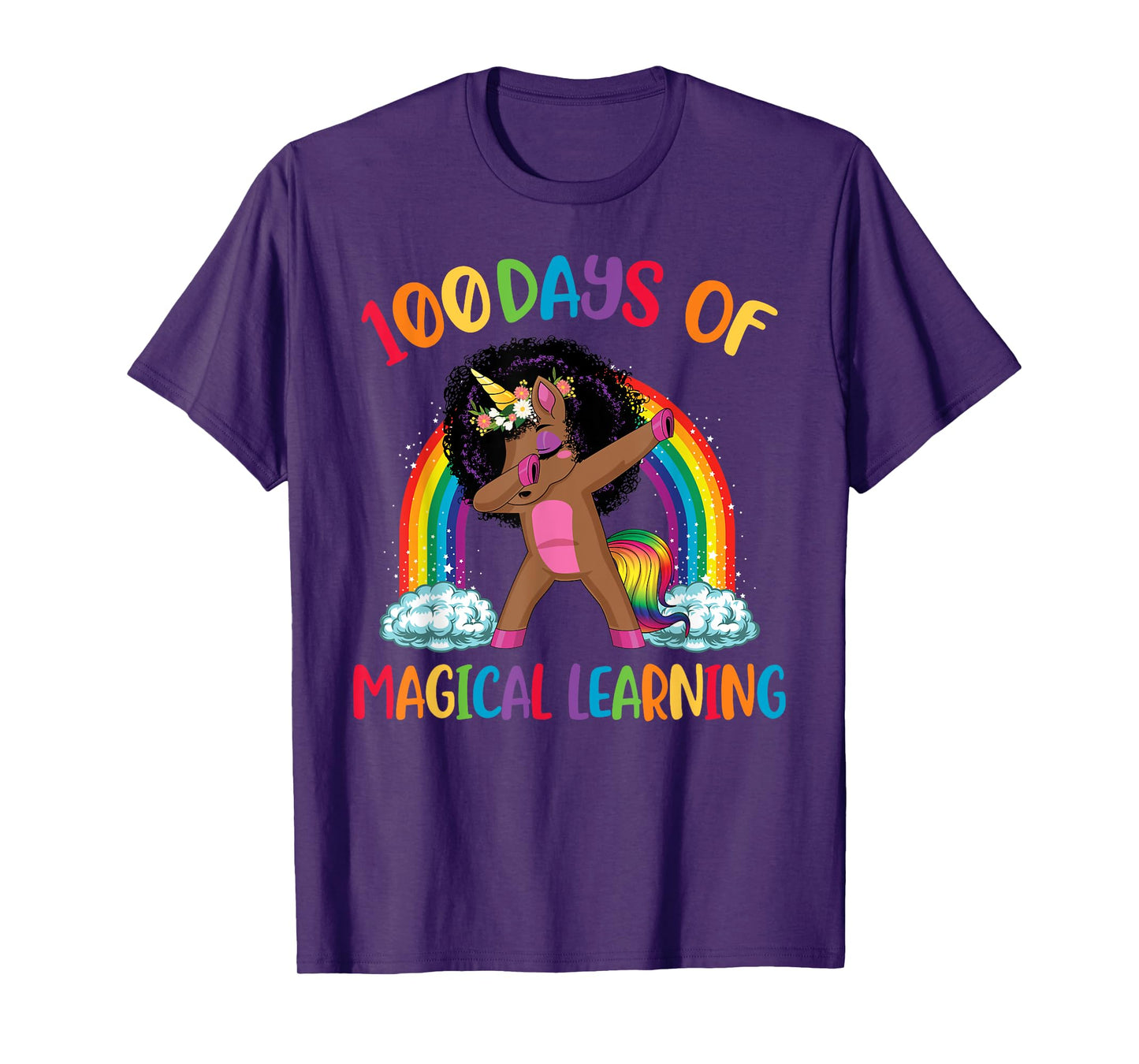 100 Days Of Magical Learning afro Black Dabbing Unicorn Girl T-Shirt