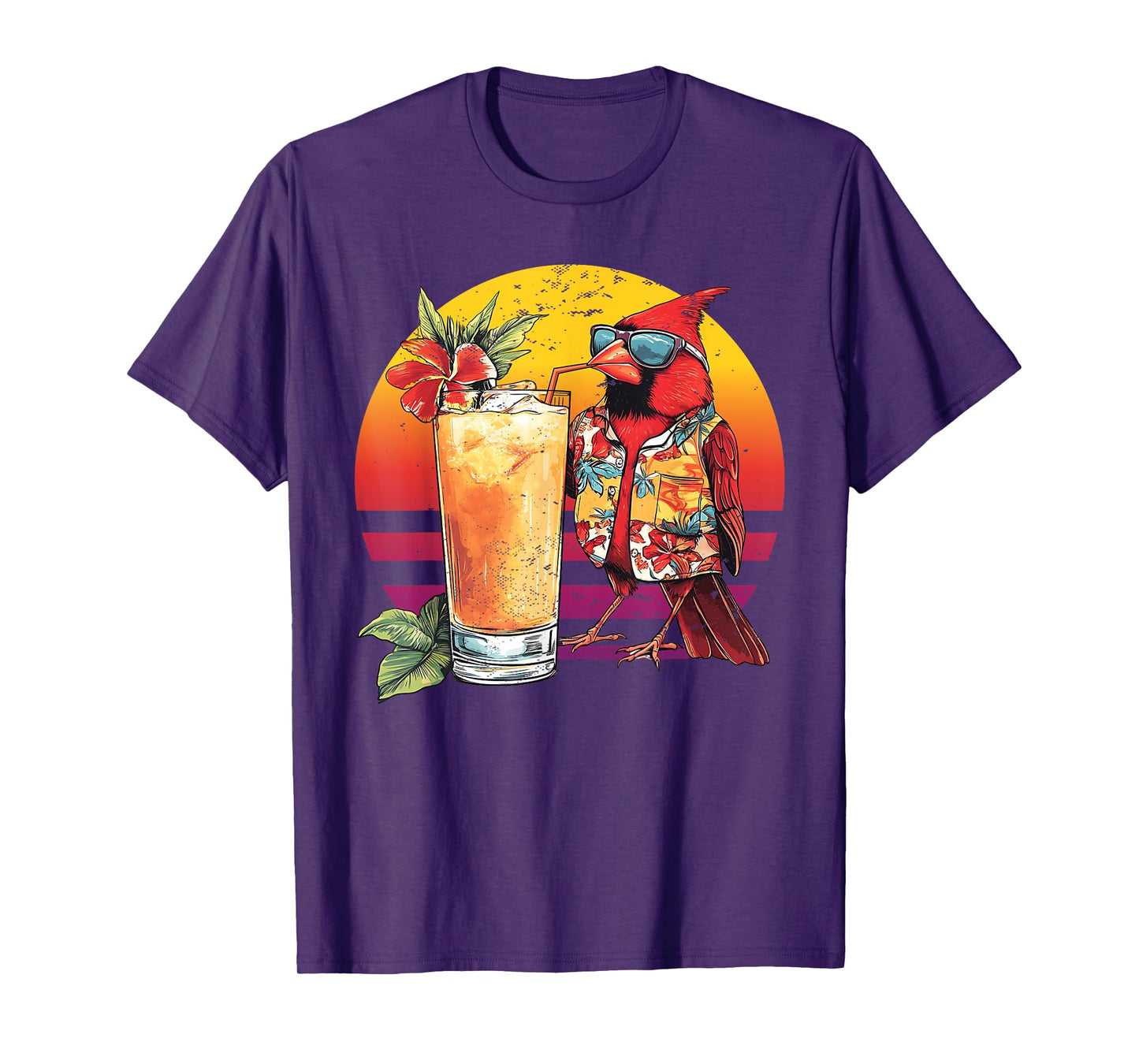 Red Cardinal Bird Drinking Cocktail Hawaiian Retro Summer T-Shirt