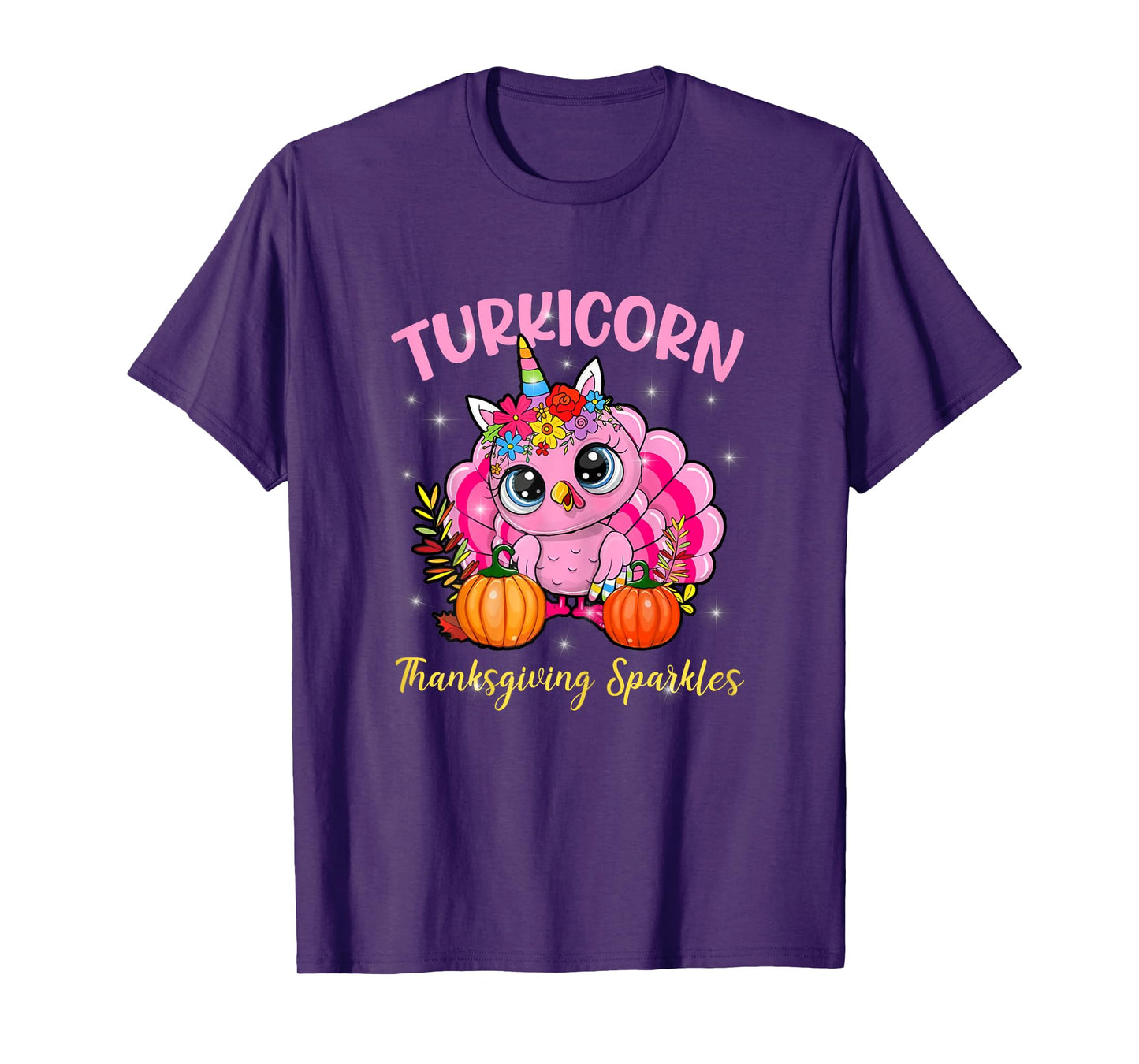 Cute Unicorn Turkey Sparkles Funny Thanksgiving Women Girl T-Shirt
