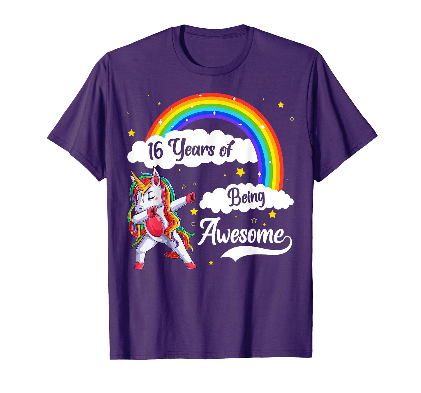 16 Years Of Being Awesome Dabbing Unicorn & Rainbow Birthday T-Shirt