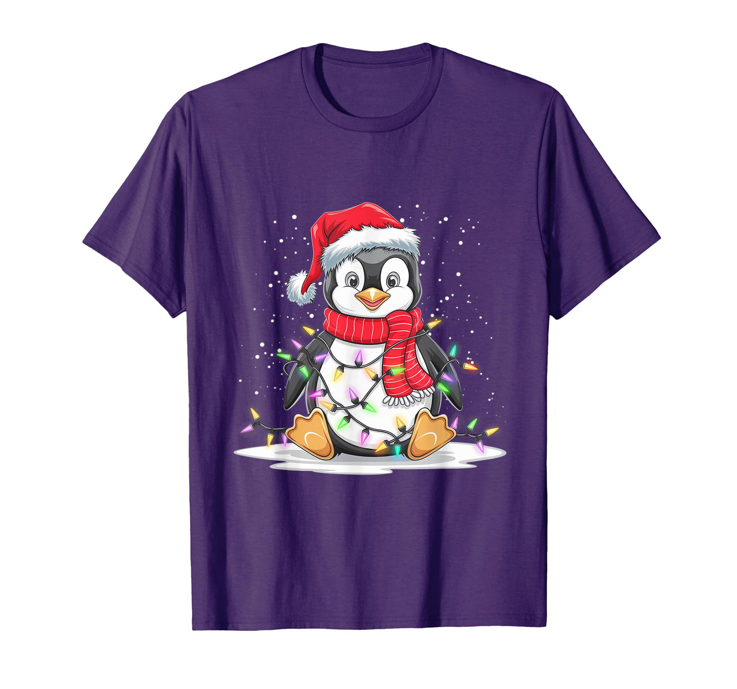 Funny Xmas Matching Santa Hat Penguin Christmas Tree Lights T-Shirt