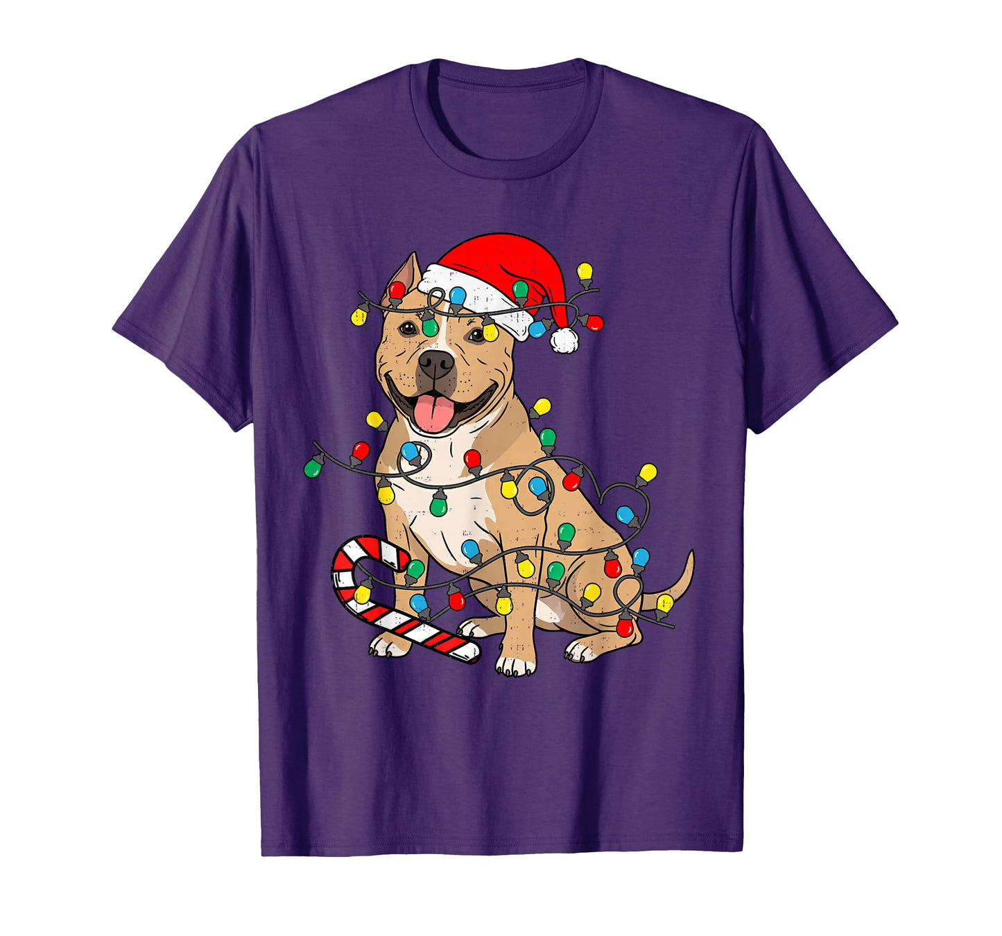 Pitbull Dog Christmas Lights Santa Xmas Pet Dog Lover T-Shirt