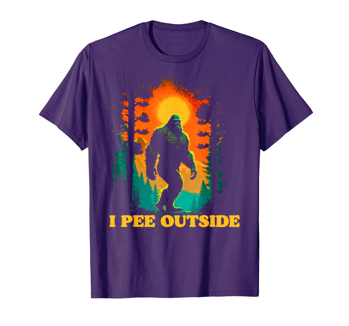 I Pee Outside Funny Bigfoot Hiking Sasquatch Retro Sunset T-Shirt