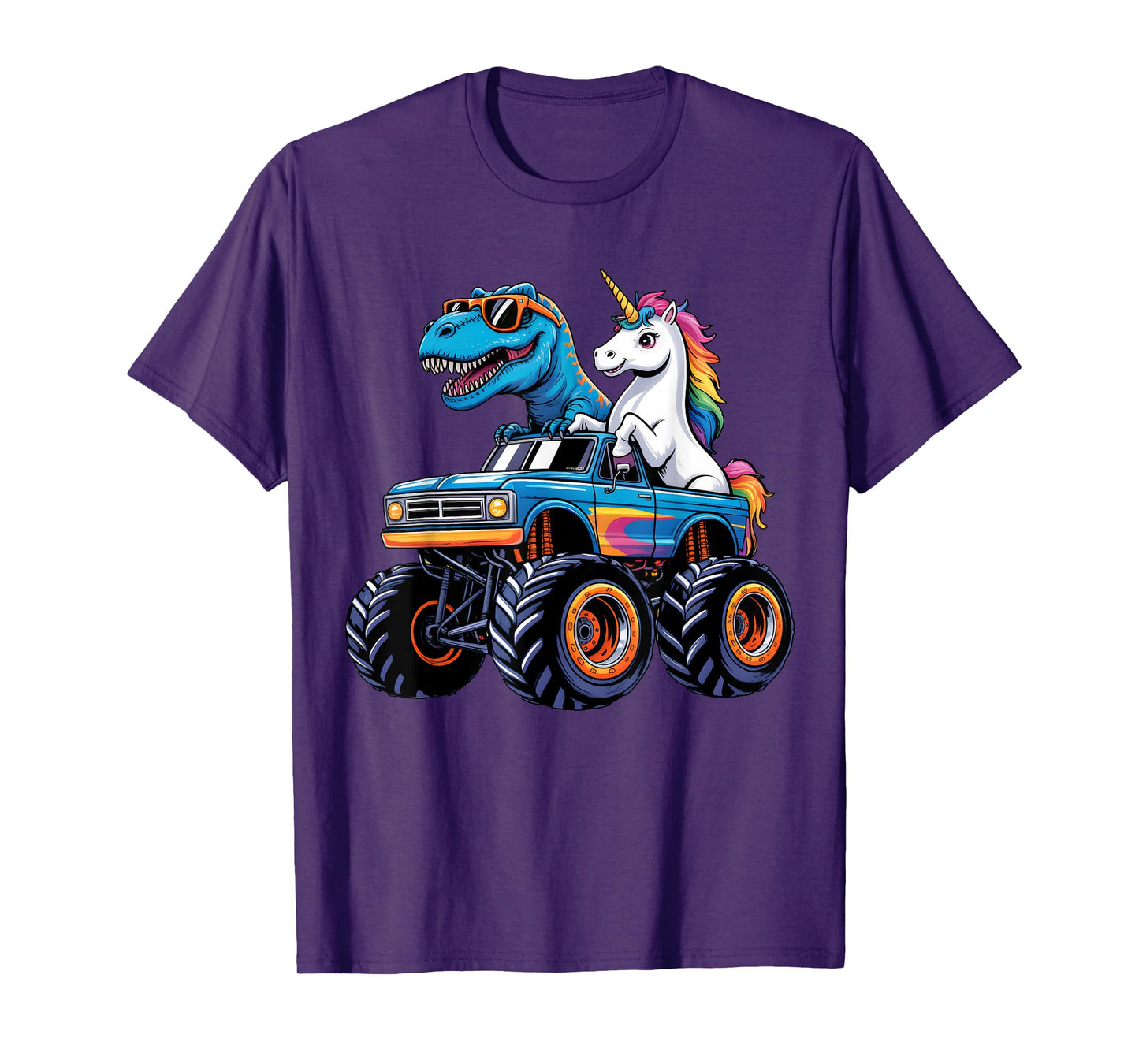 Unicorn Riding T rex Monster Truck Boys Girls Funny Unicorn T-Shirt