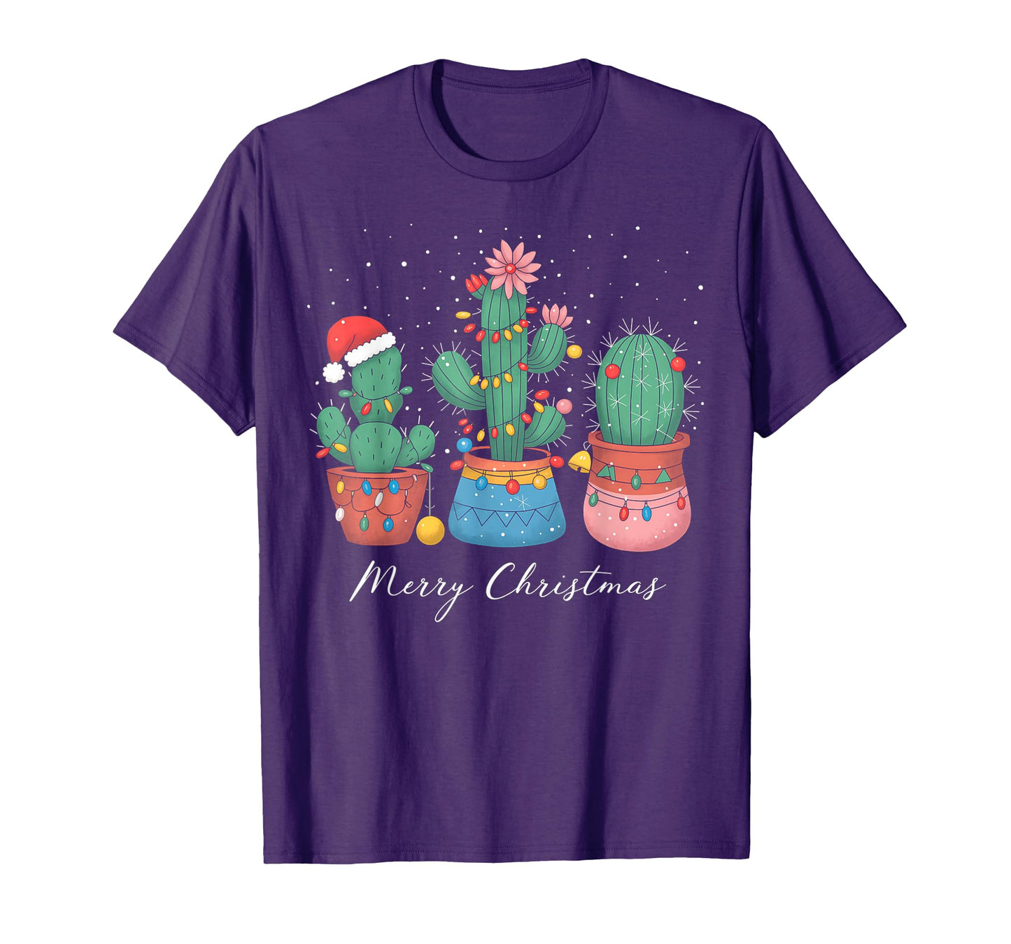 Merry Christmas Cactus Tree Lights Cactus Lover Funny Xmas T-Shirt