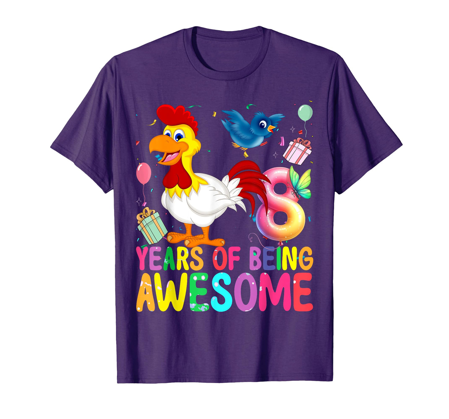 8 Years Old Chicken 8th Birthday Girl Chicken Party T-Shirt
