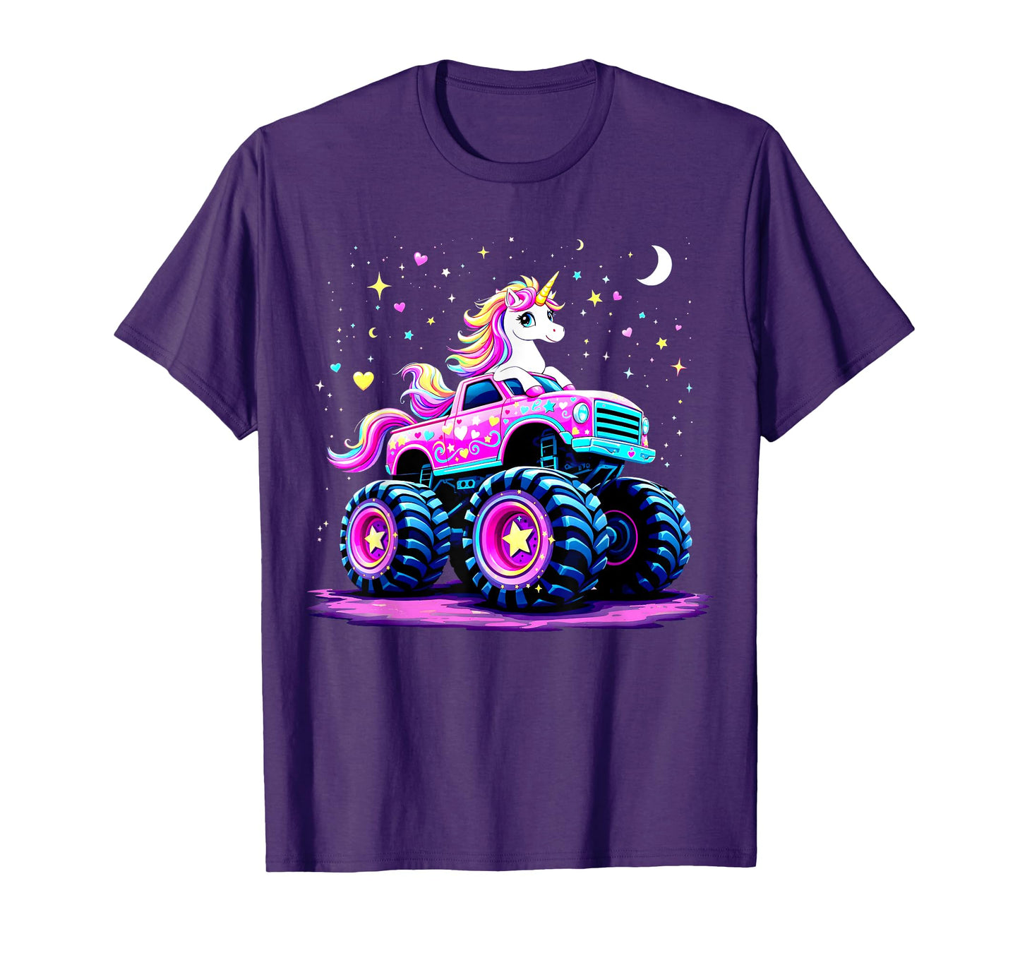 Funny Cute Unicorn Riding A Pink Monster Truck T-Shirt
