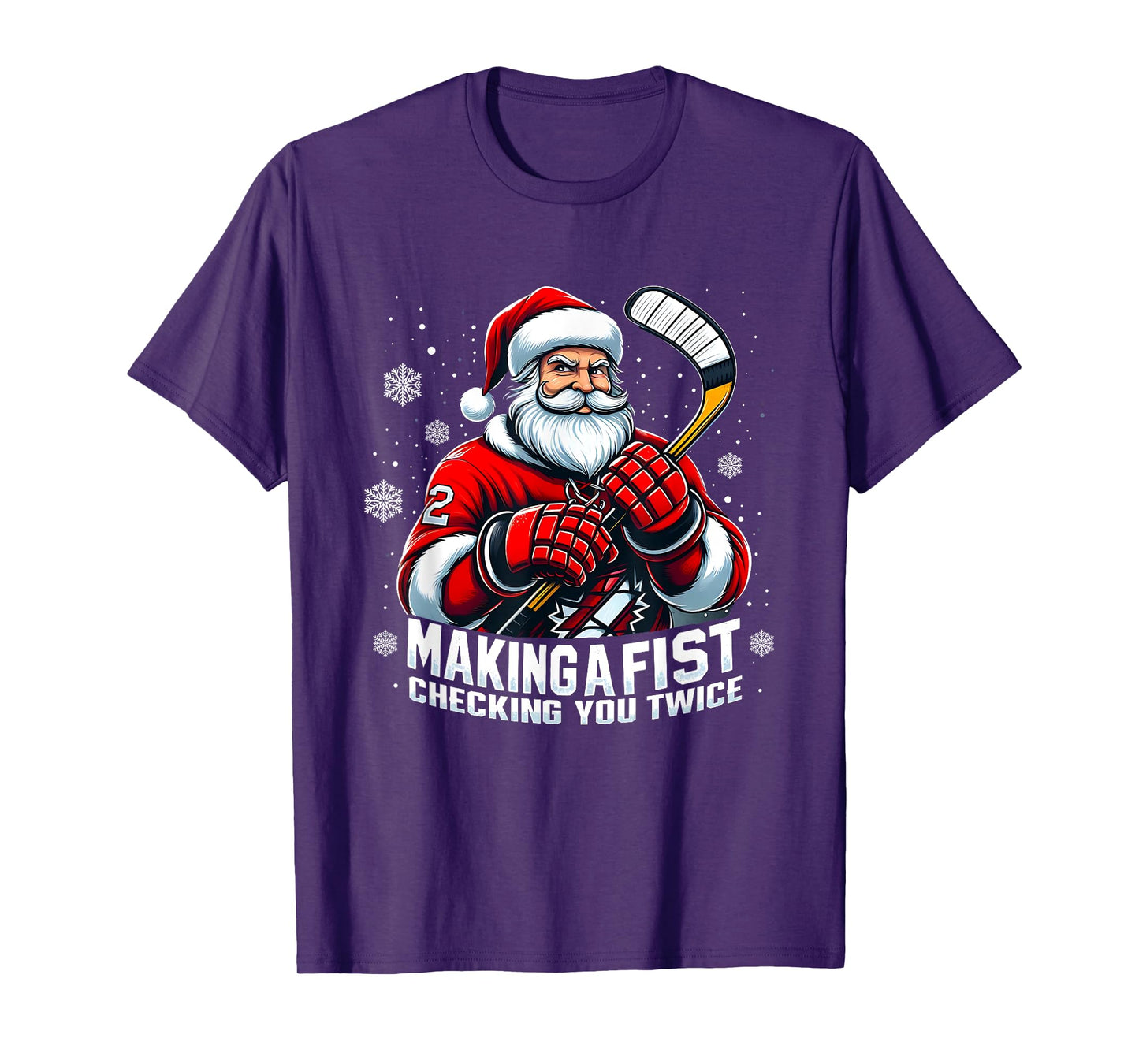 Xmas Santa Hockey Players Making A Fist Checking Your Twice T-Shirt
