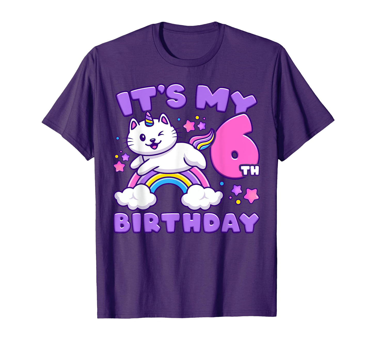Birthday girl 6 years old, cat, unicorn, 6th birthday T-Shirt